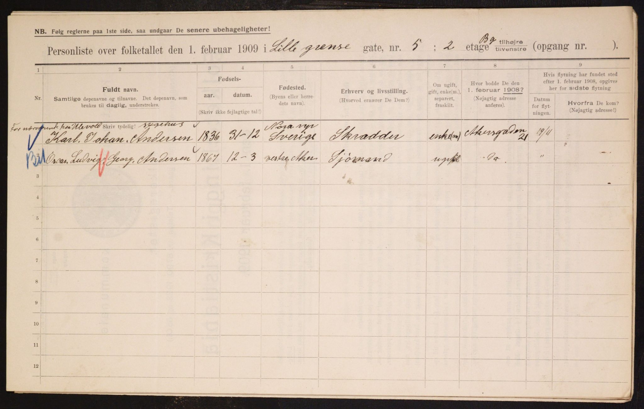 OBA, Municipal Census 1909 for Kristiania, 1909, p. 52503