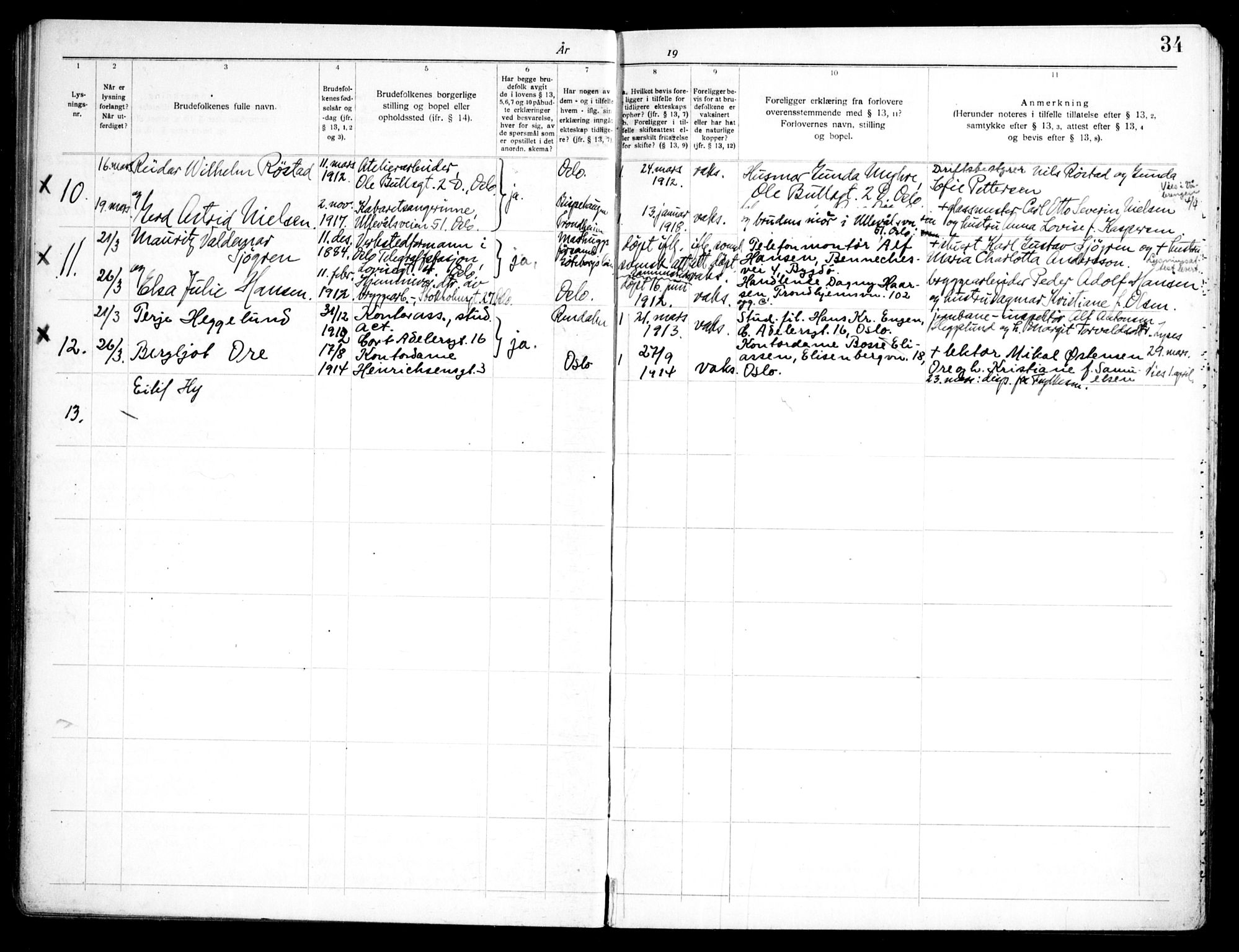 Markus prestekontor Kirkebøker, SAO/A-10830/H/L0002: Banns register no. 2, 1937-1954, p. 34
