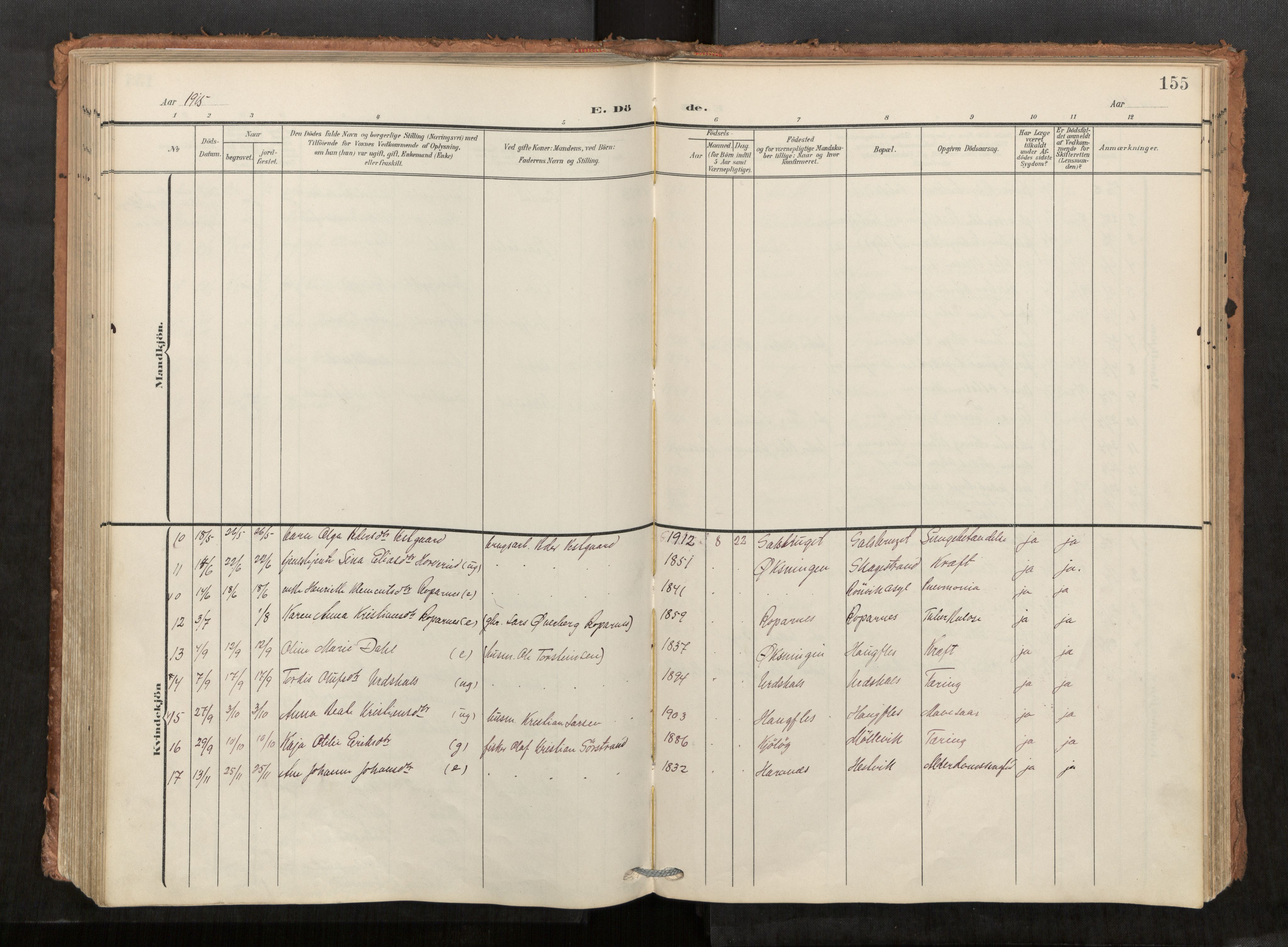 Kolvereid sokneprestkontor, AV/SAT-A-1171/H/Ha/Haa/L0001: Parish register (official) no. 1, 1903-1922, p. 155