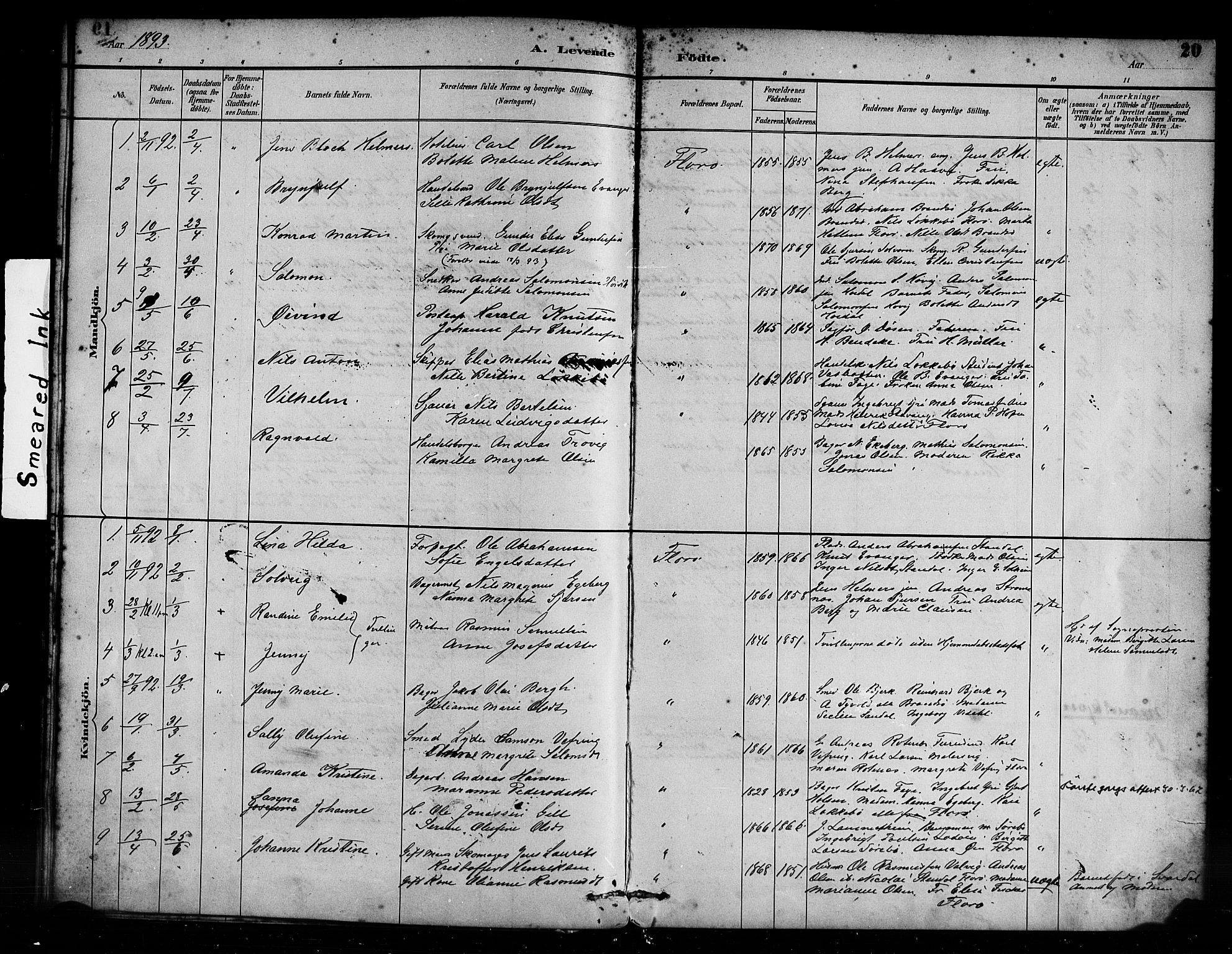 Kinn sokneprestembete, SAB/A-80801/H/Haa/Haac/L0001: Parish register (official) no. C 1, 1883-1894, p. 20