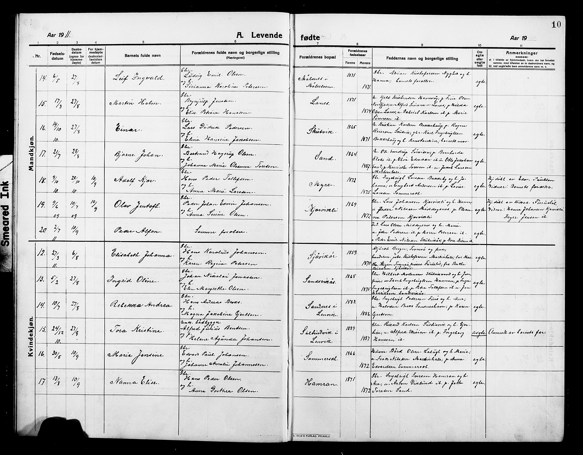 Balsfjord sokneprestembete, AV/SATØ-S-1303/G/Ga/L0004klokker: Parish register (copy) no. 4, 1910-1926, p. 10