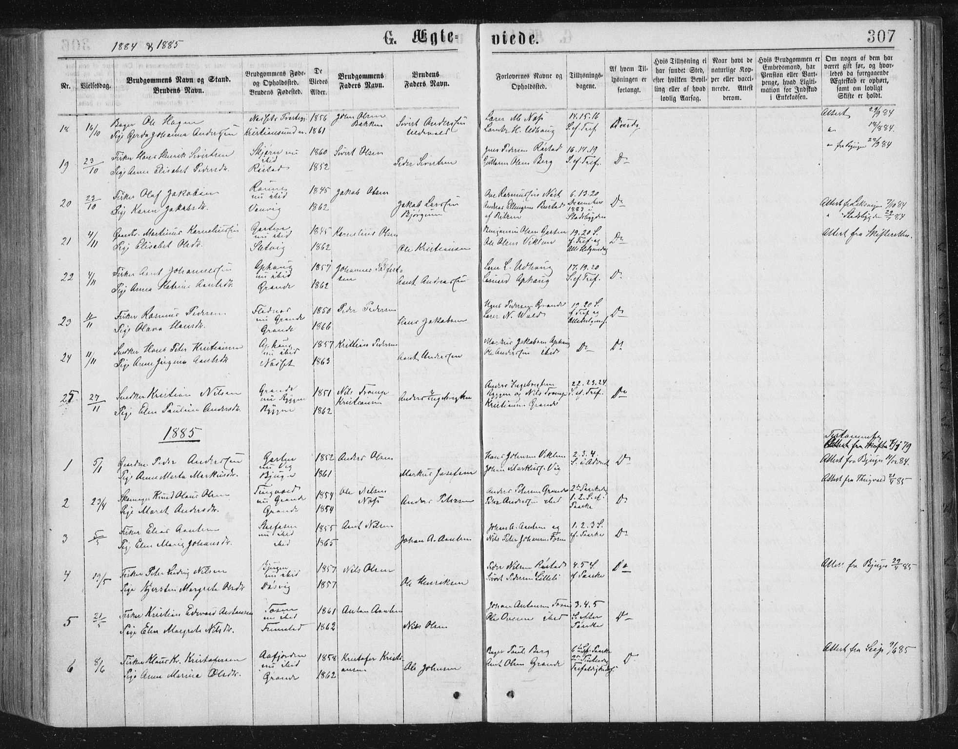 Ministerialprotokoller, klokkerbøker og fødselsregistre - Sør-Trøndelag, SAT/A-1456/659/L0745: Parish register (copy) no. 659C02, 1869-1892, p. 307