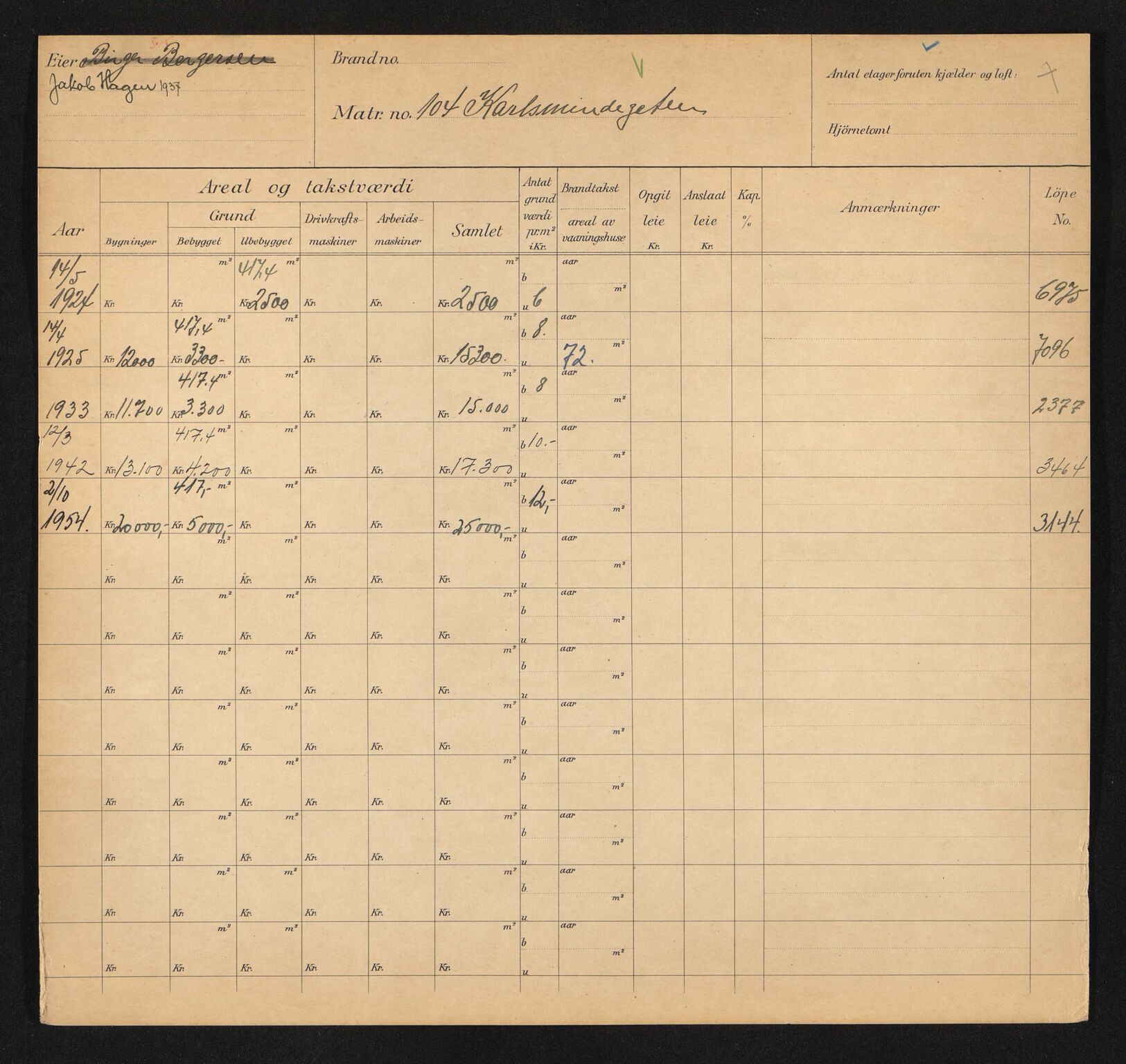 Stavanger kommune. Skattetakstvesenet, BYST/A-0440/F/Fa/Faa/L0024/0005: Skattetakstkort / Karlsminnegata 102 - 123