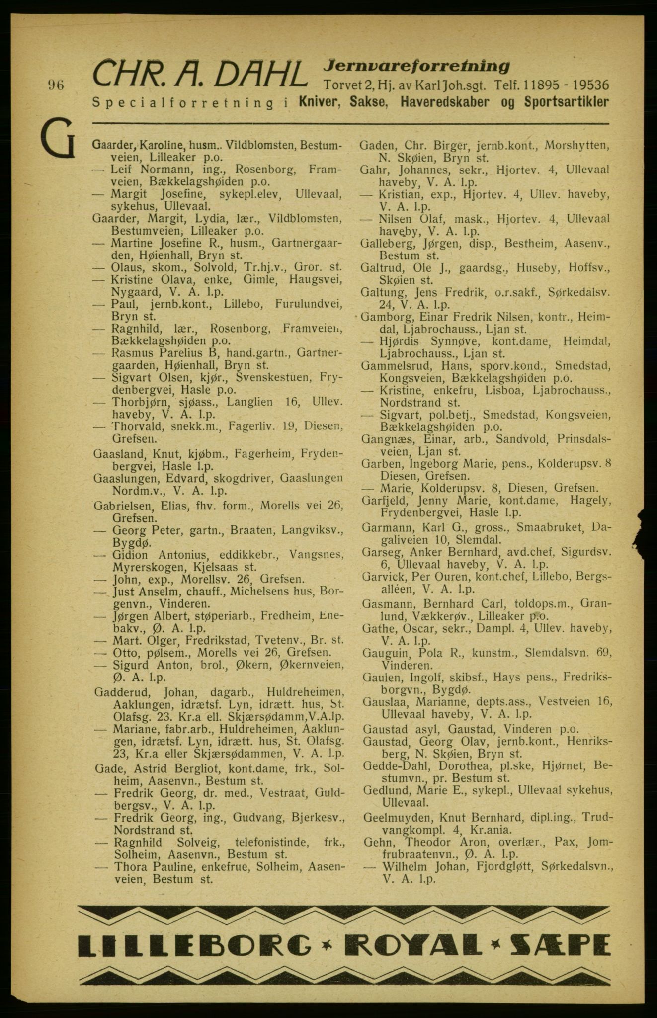 Aker adressebok/adressekalender, PUBL/001/A/002: Akers adressekalender, 1922, p. 96