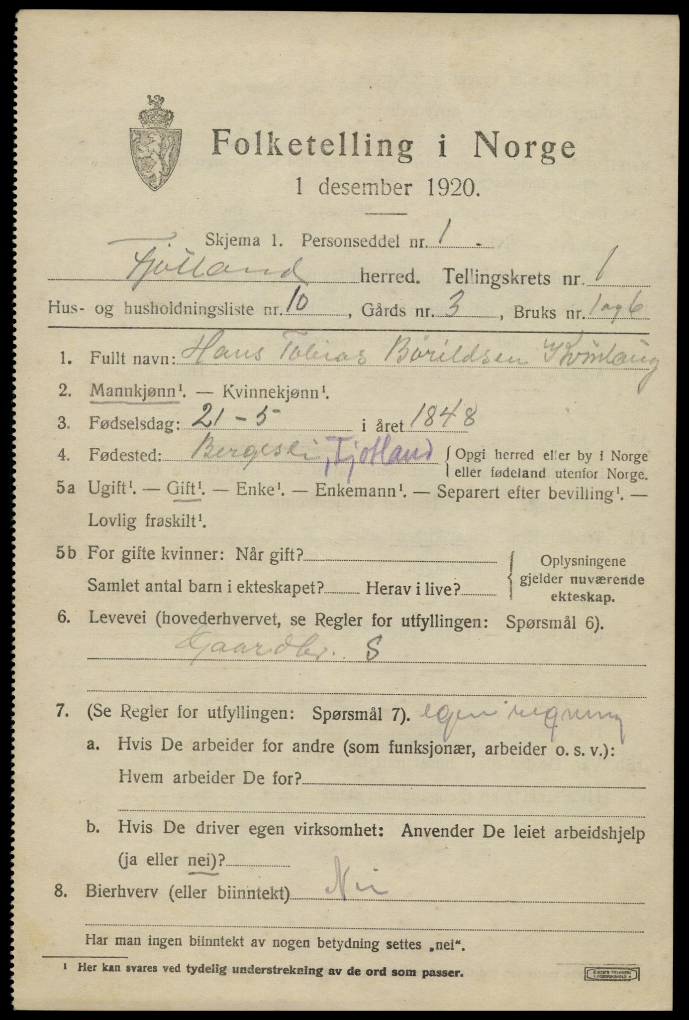 SAK, 1920 census for Fjotland, 1920, p. 554