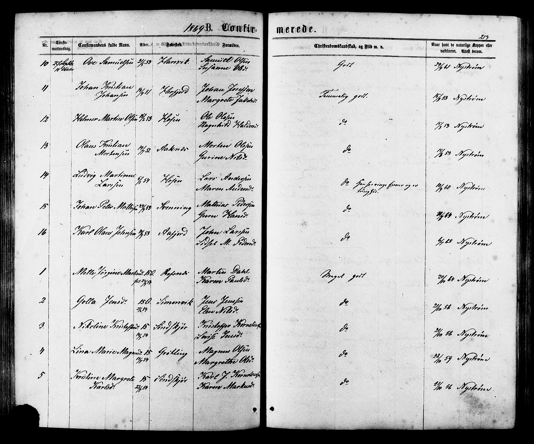 Ministerialprotokoller, klokkerbøker og fødselsregistre - Sør-Trøndelag, SAT/A-1456/657/L0706: Parish register (official) no. 657A07, 1867-1878, p. 213