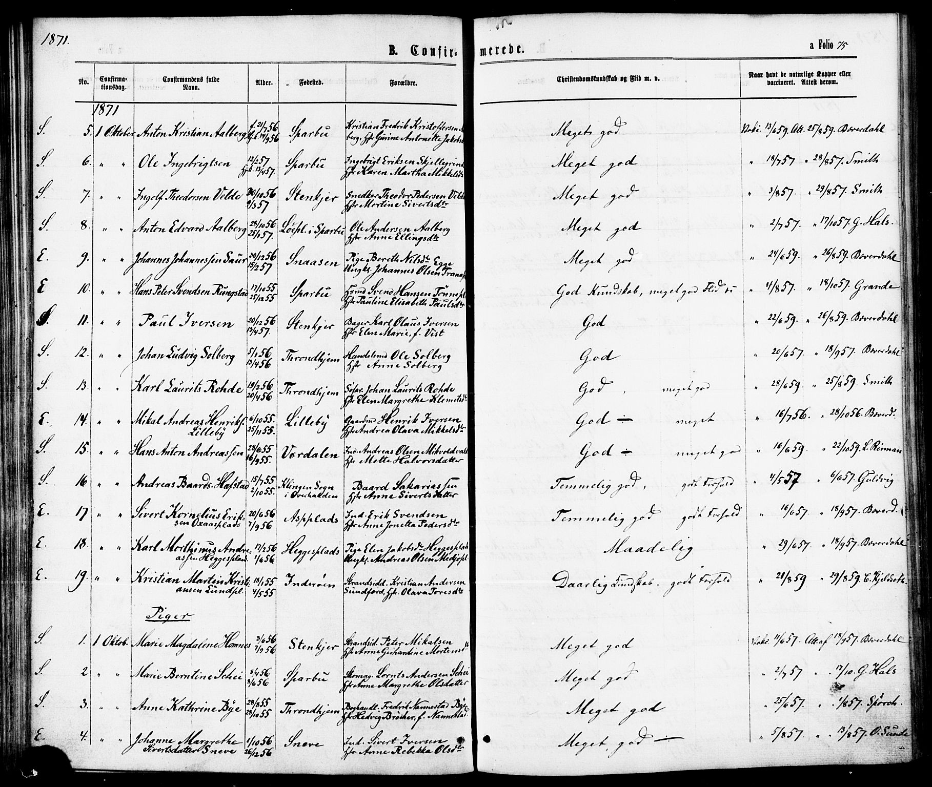 Ministerialprotokoller, klokkerbøker og fødselsregistre - Nord-Trøndelag, AV/SAT-A-1458/739/L0370: Parish register (official) no. 739A02, 1868-1881, p. 75