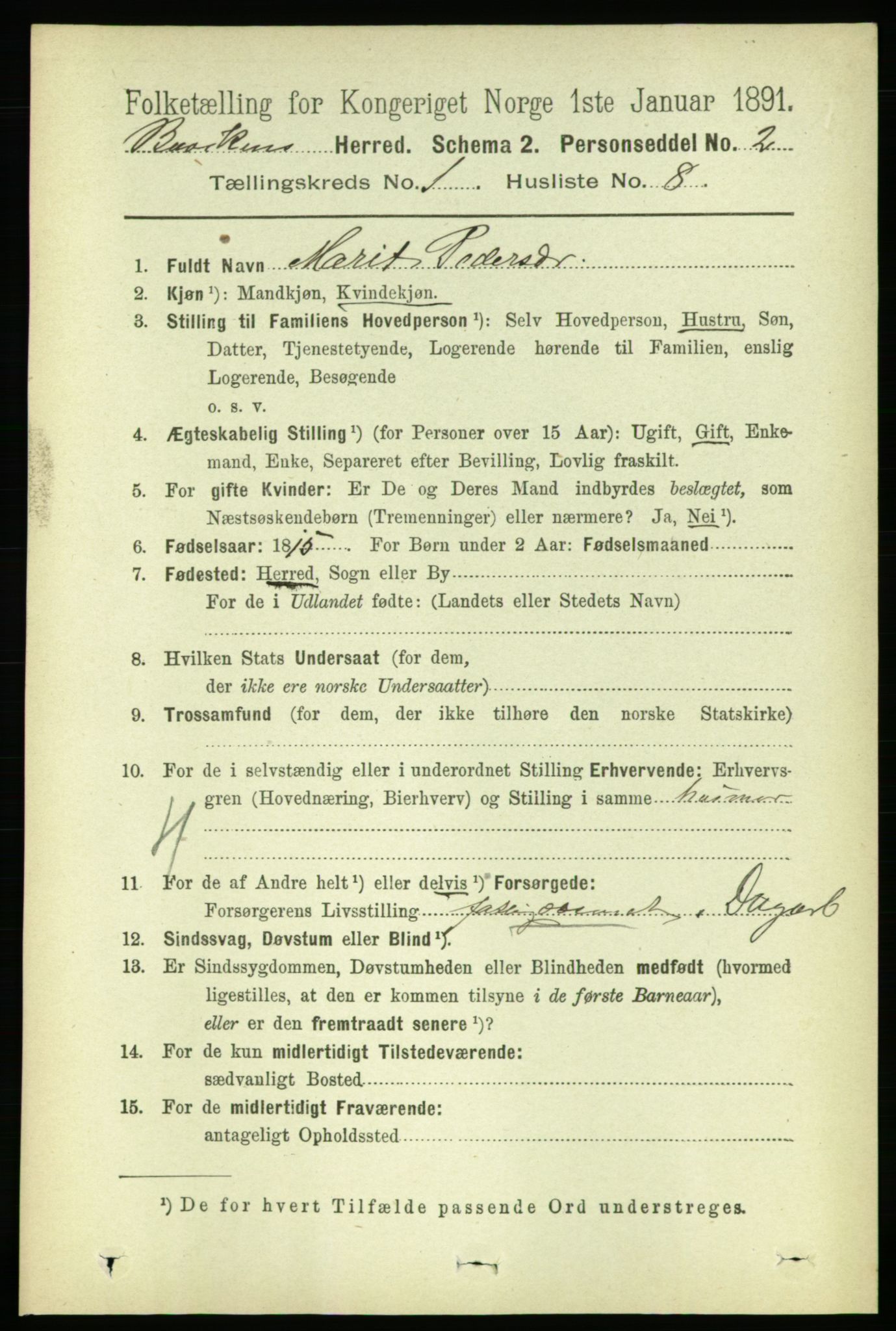 RA, 1891 census for 1656 Buvik, 1891, p. 132