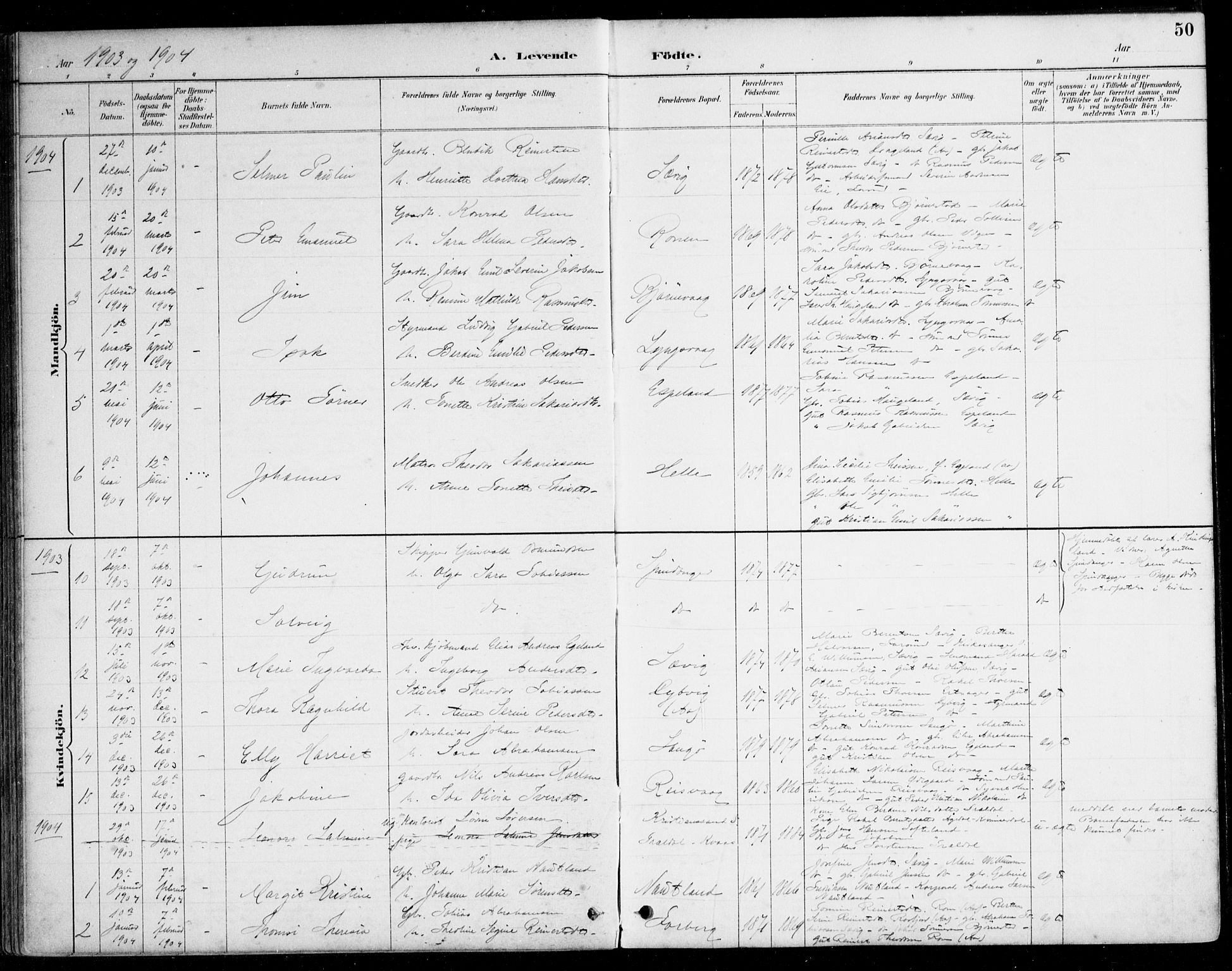 Herad sokneprestkontor, SAK/1111-0018/F/Fa/Fab/L0005: Parish register (official) no. A 5, 1886-1913, p. 50