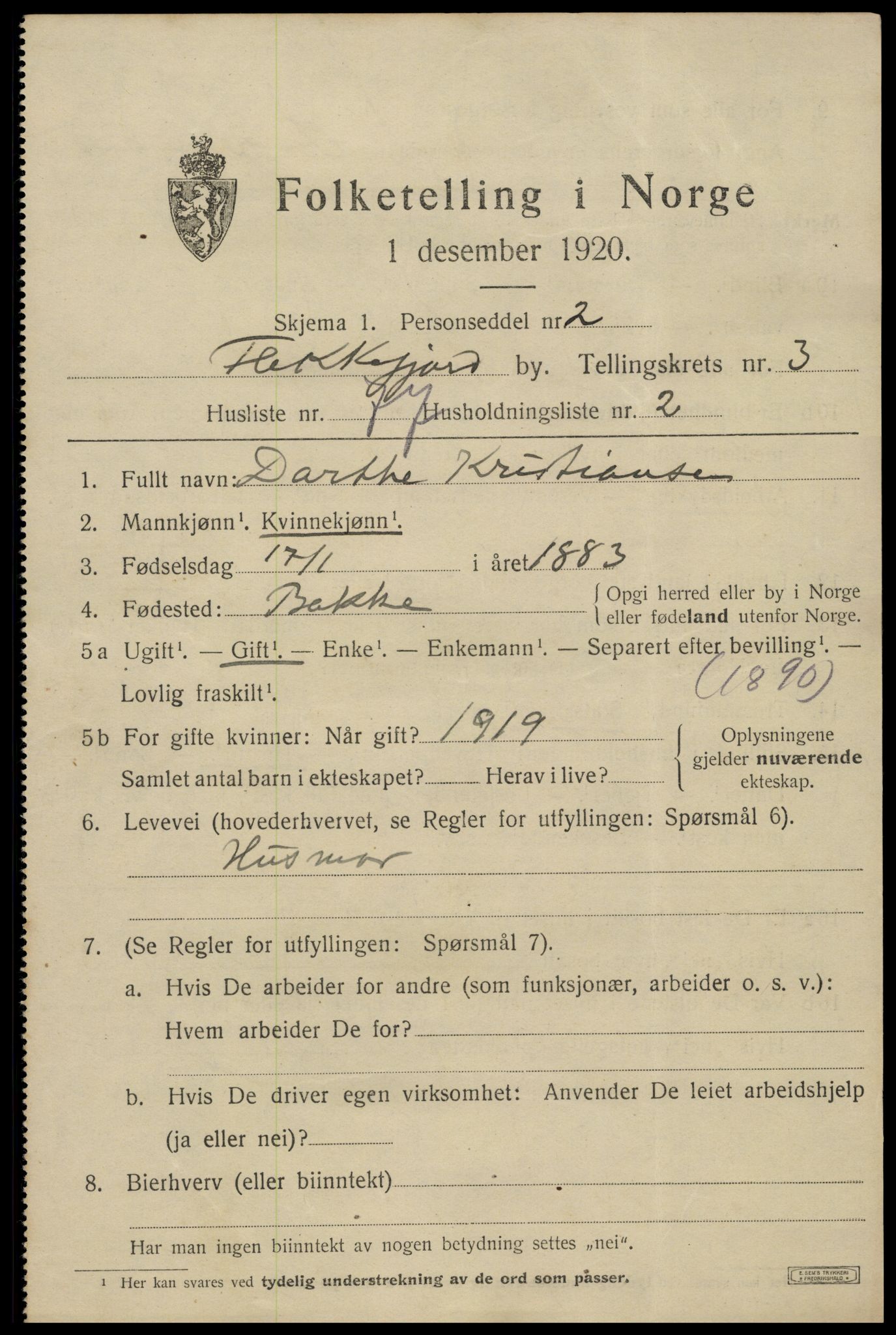 SAK, 1920 census for Flekkefjord, 1920, p. 4432