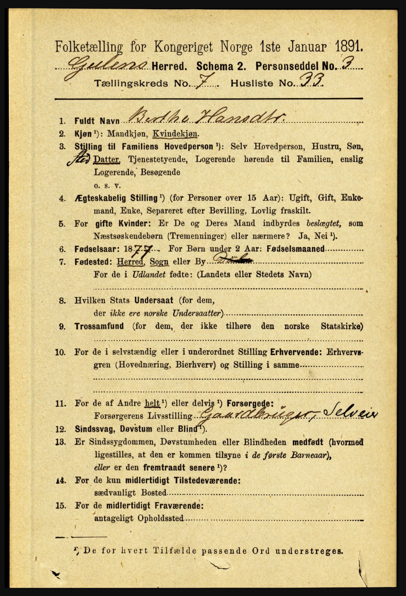 RA, 1891 census for 1411 Gulen, 1891, p. 2399