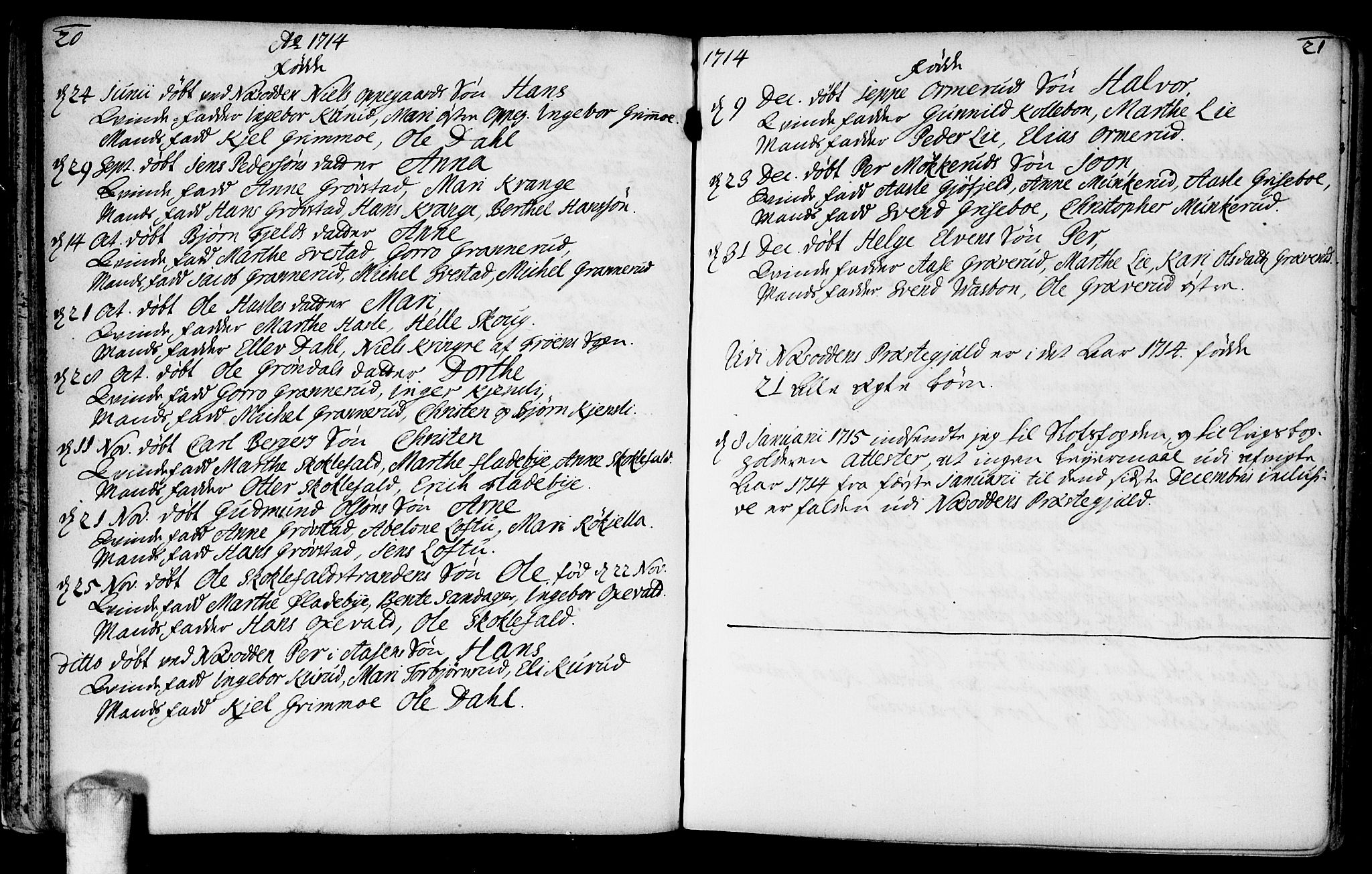 Nesodden prestekontor Kirkebøker, AV/SAO-A-10013/F/Fa/L0001: Parish register (official) no. I 1, 1709-1750, p. 20-21