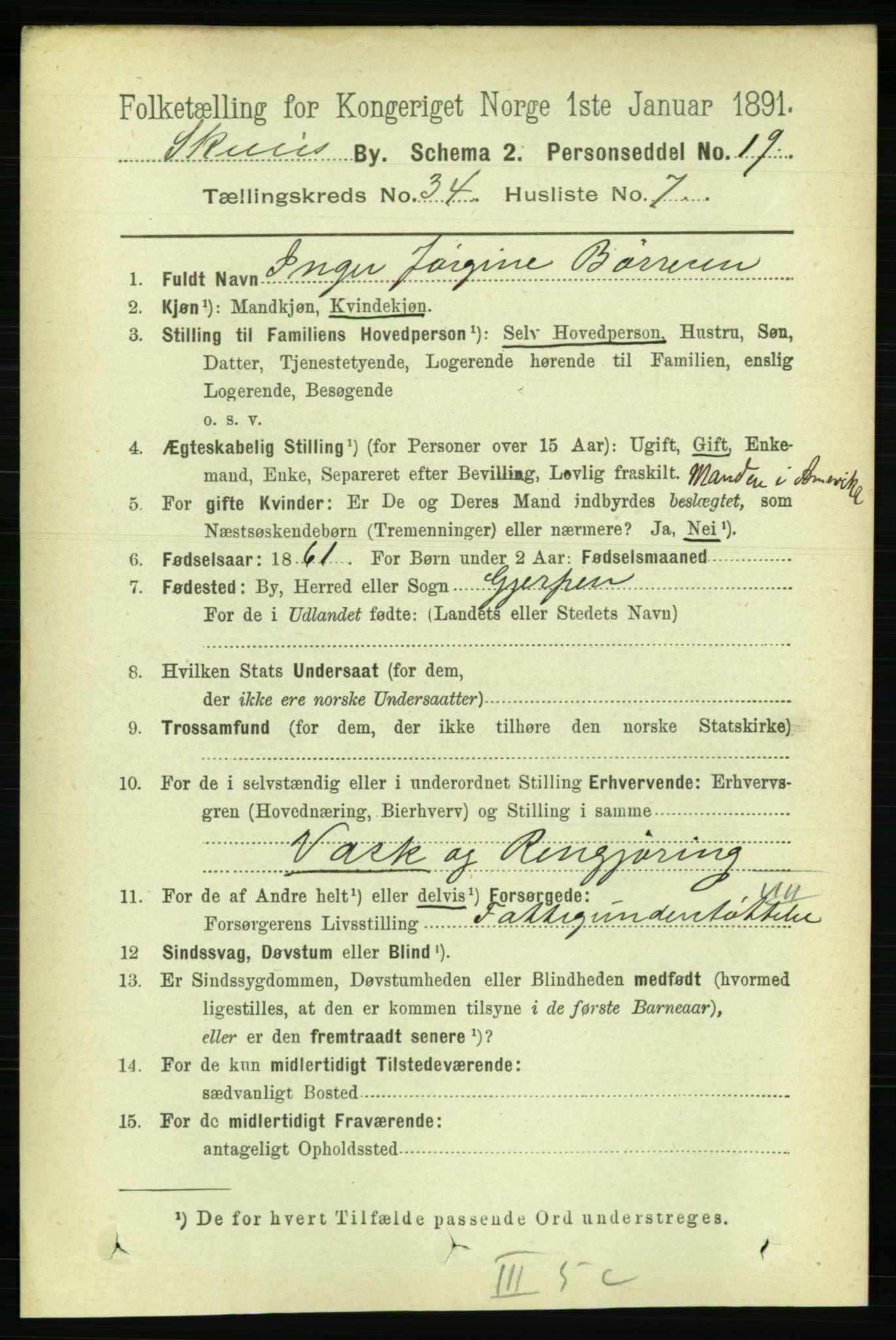 RA, 1891 census for 0806 Skien, 1891, p. 7800