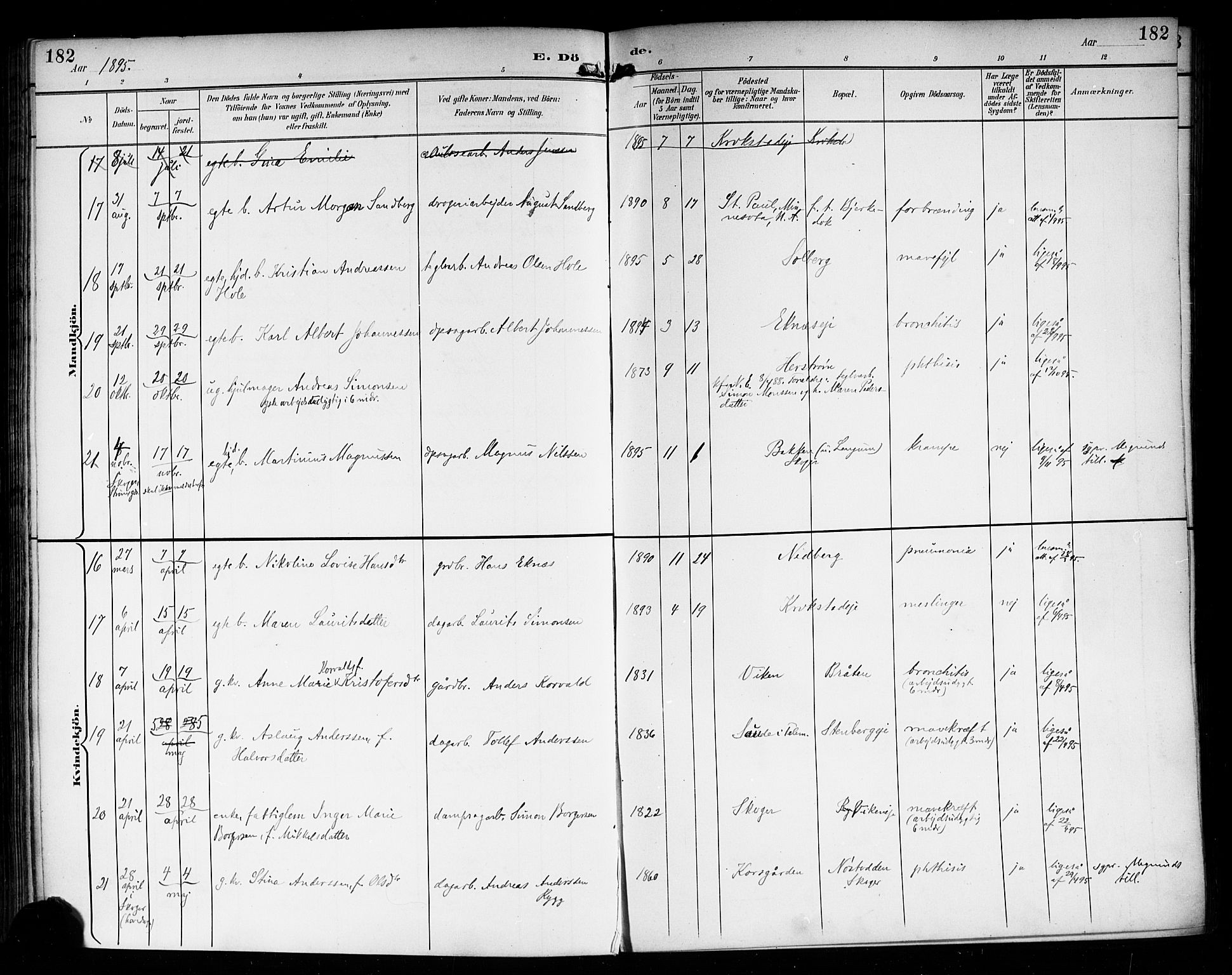 Nedre Eiker kirkebøker, AV/SAKO-A-612/F/Fa/L0004: Parish register (official) no. 4, 1893-1898, p. 182