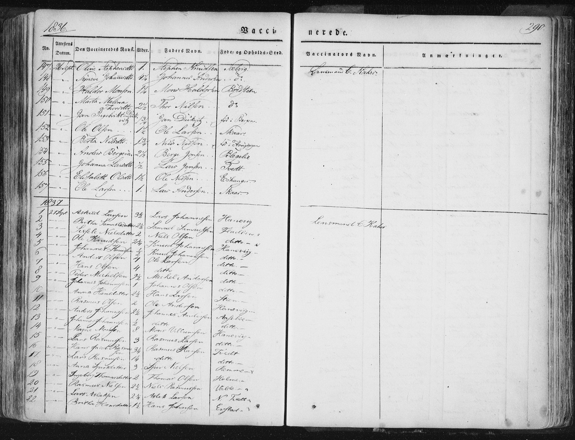 Hamre sokneprestembete, AV/SAB-A-75501/H/Ha/Haa/Haaa/L0012: Parish register (official) no. A 12, 1834-1845, p. 290