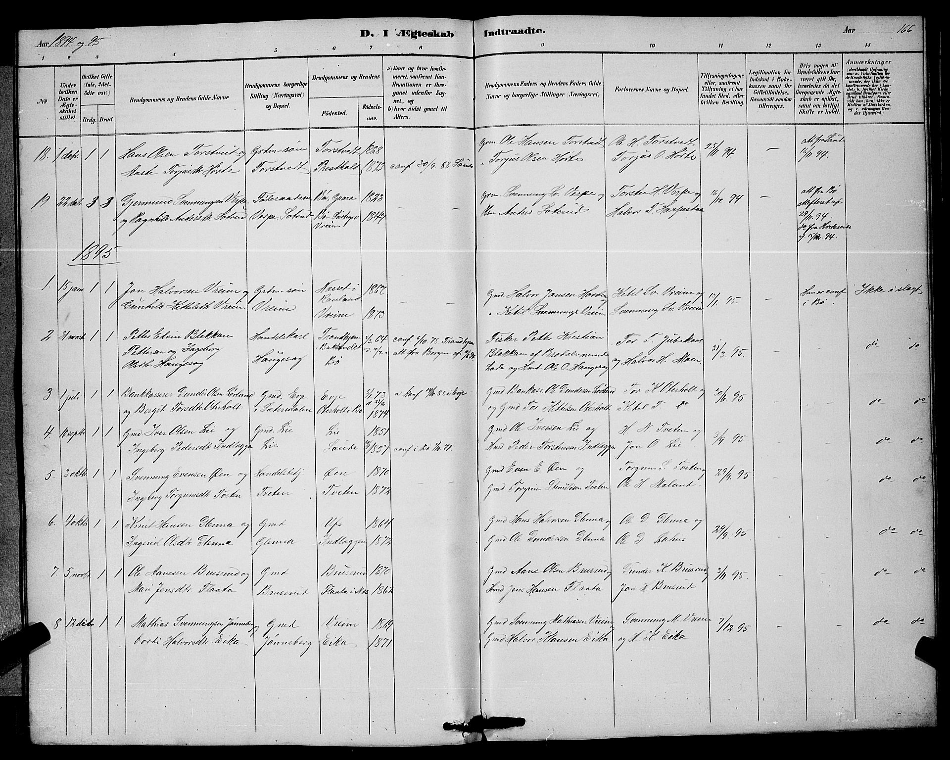 Bø kirkebøker, SAKO/A-257/G/Ga/L0005: Parish register (copy) no. 5, 1883-1897, p. 166