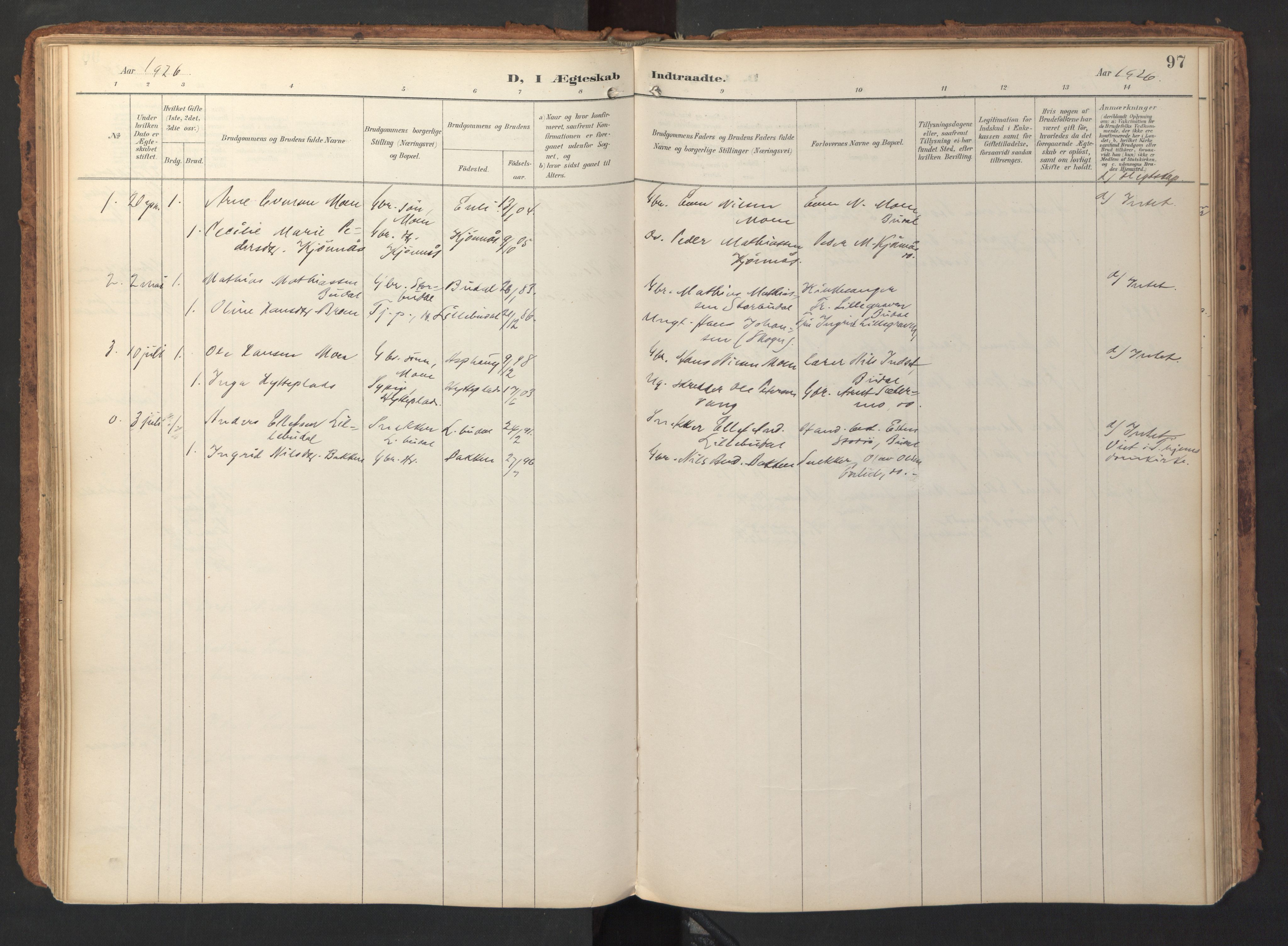 Ministerialprotokoller, klokkerbøker og fødselsregistre - Sør-Trøndelag, SAT/A-1456/690/L1050: Parish register (official) no. 690A01, 1889-1929, p. 97