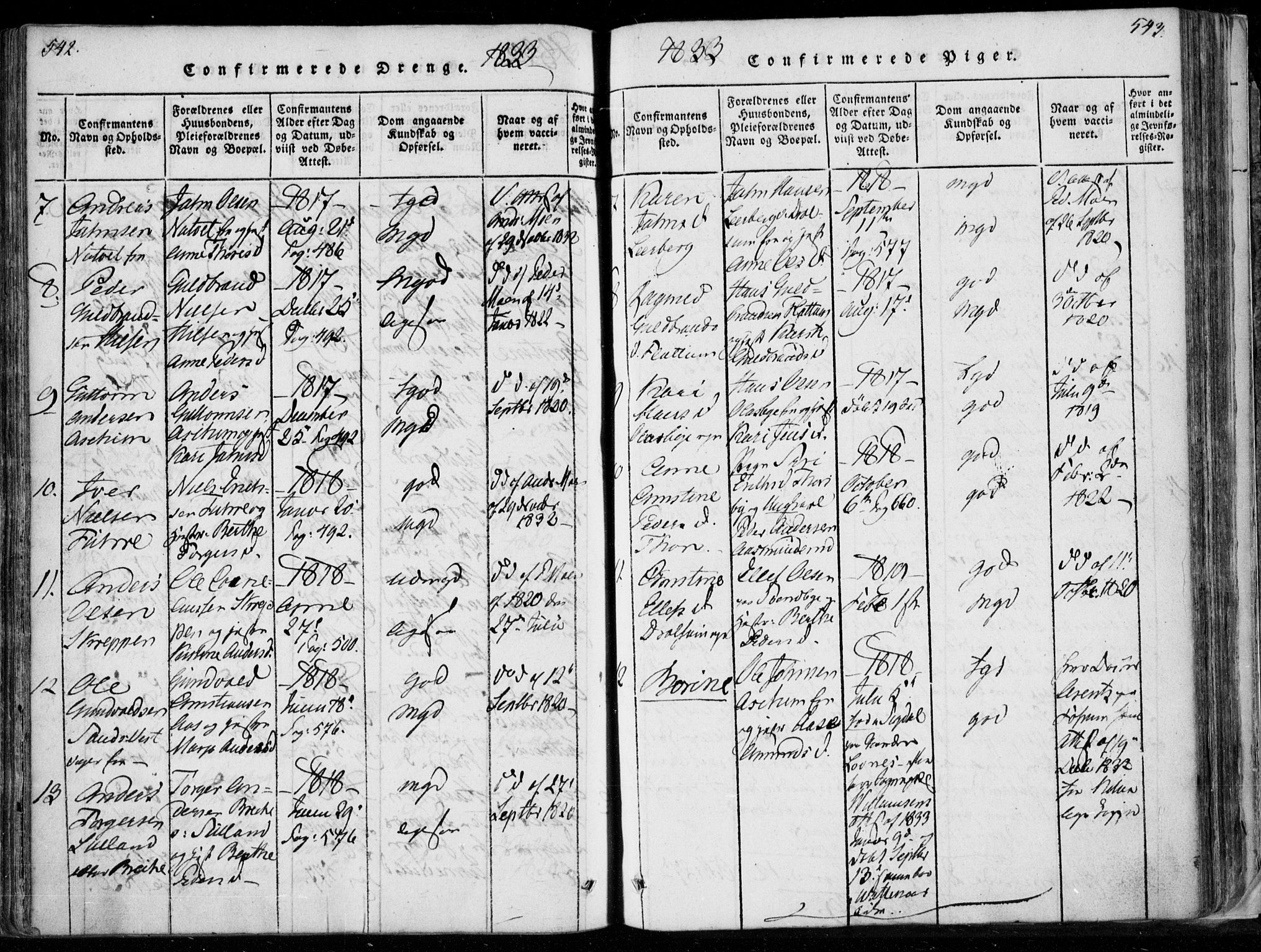 Modum kirkebøker, AV/SAKO-A-234/F/Fa/L0006: Parish register (official) no. 6, 1832-1841, p. 542-543