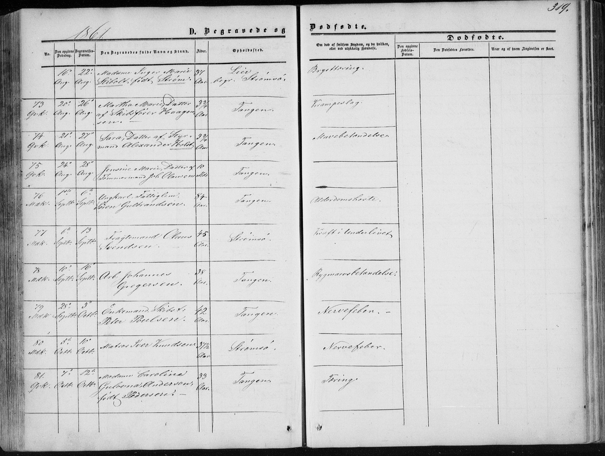 Strømsø kirkebøker, AV/SAKO-A-246/F/Fa/L0015: Parish register (official) no. I 15, 1859-1868, p. 319