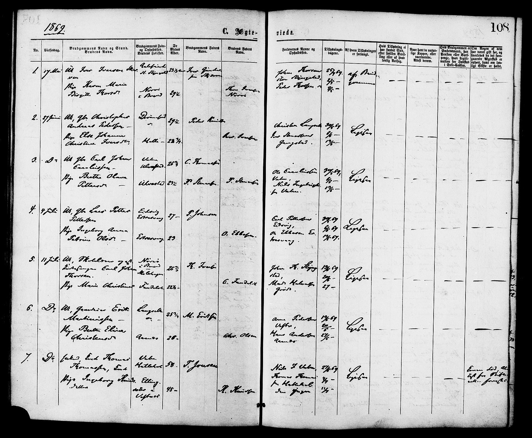Ministerialprotokoller, klokkerbøker og fødselsregistre - Møre og Romsdal, SAT/A-1454/525/L0373: Parish register (official) no. 525A03, 1864-1879, p. 108
