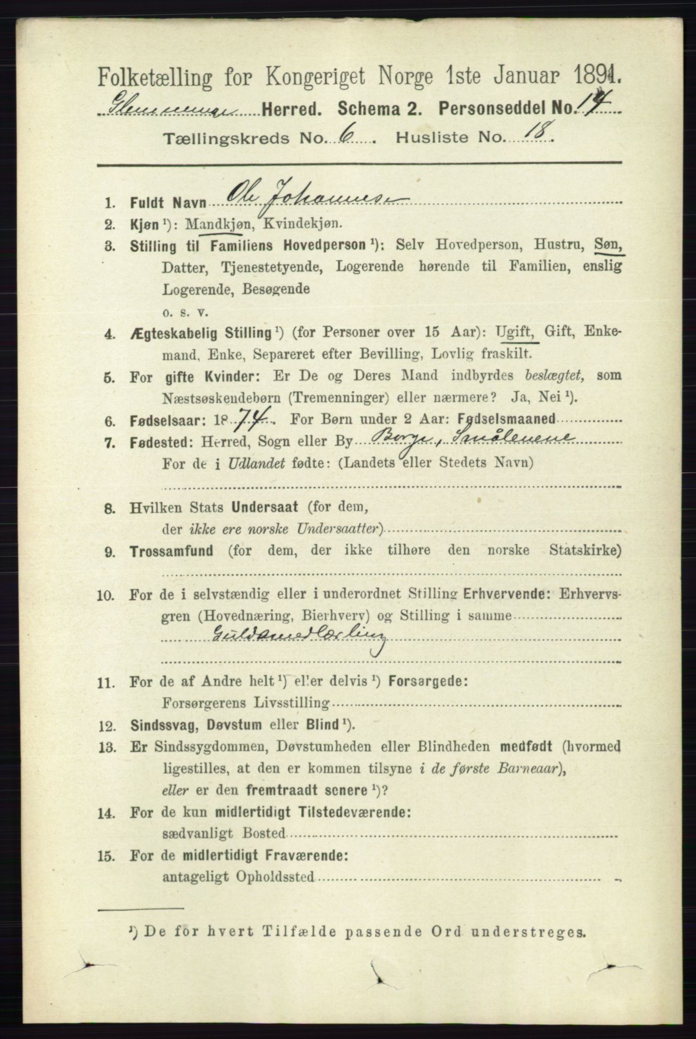 RA, 1891 census for 0132 Glemmen, 1891, p. 7650