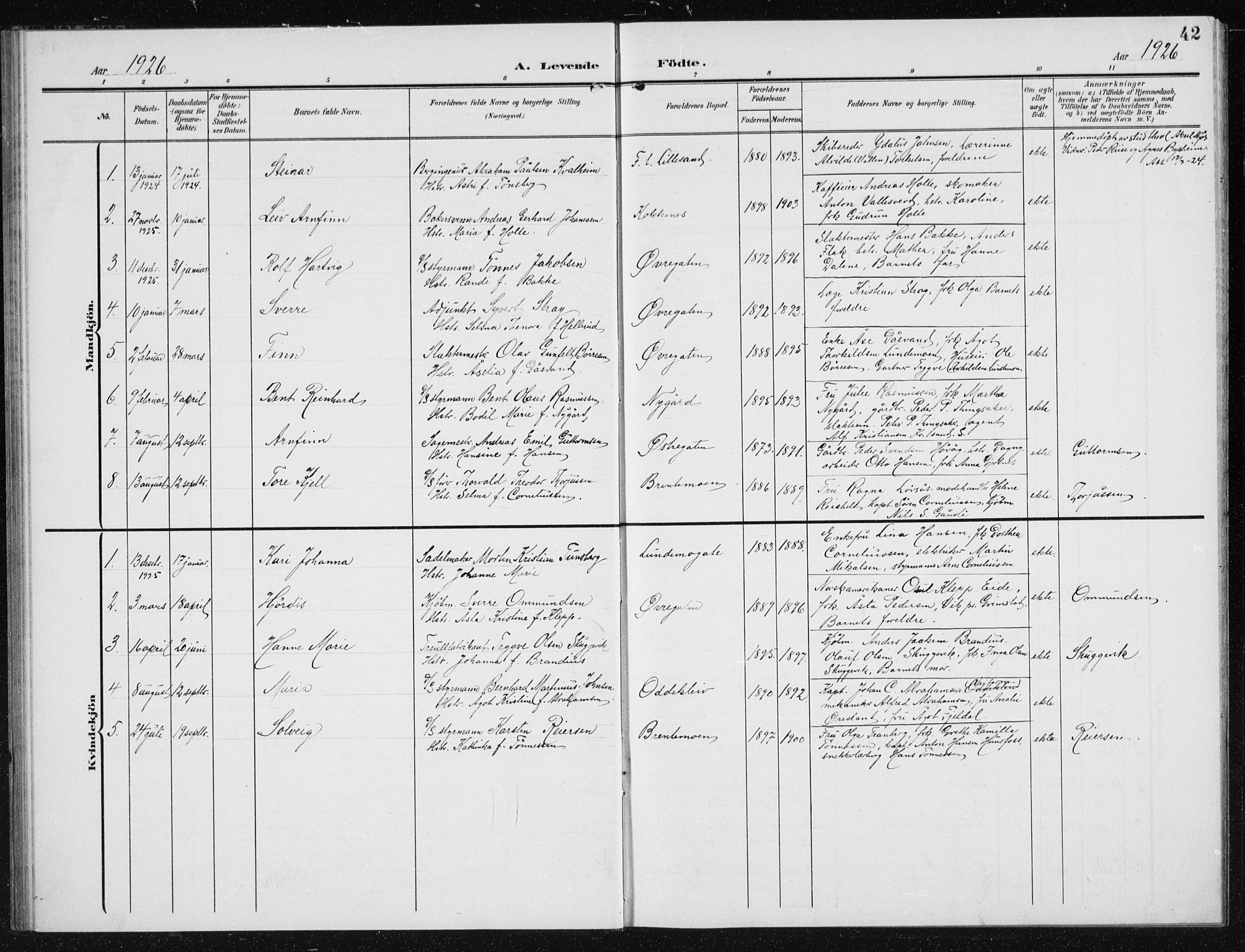 Vestre Moland sokneprestkontor, AV/SAK-1111-0046/F/Fb/Fba/L0002: Parish register (copy) no. B 2, 1904-1934, p. 42