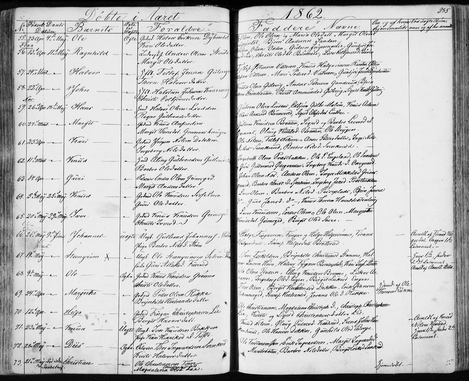 Nes kirkebøker, AV/SAKO-A-236/F/Fa/L0009: Parish register (official) no. 9, 1834-1863, p. 285