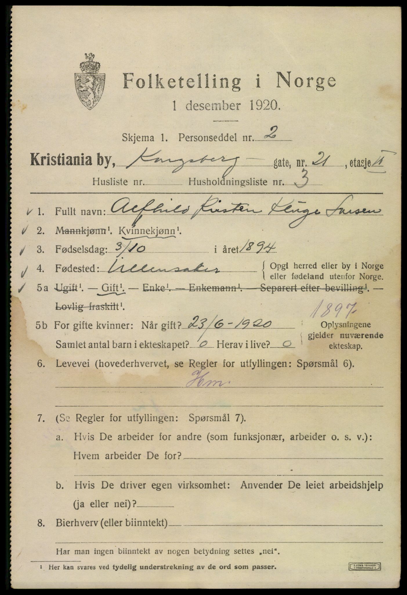 SAO, 1920 census for Kristiania, 1920, p. 347999