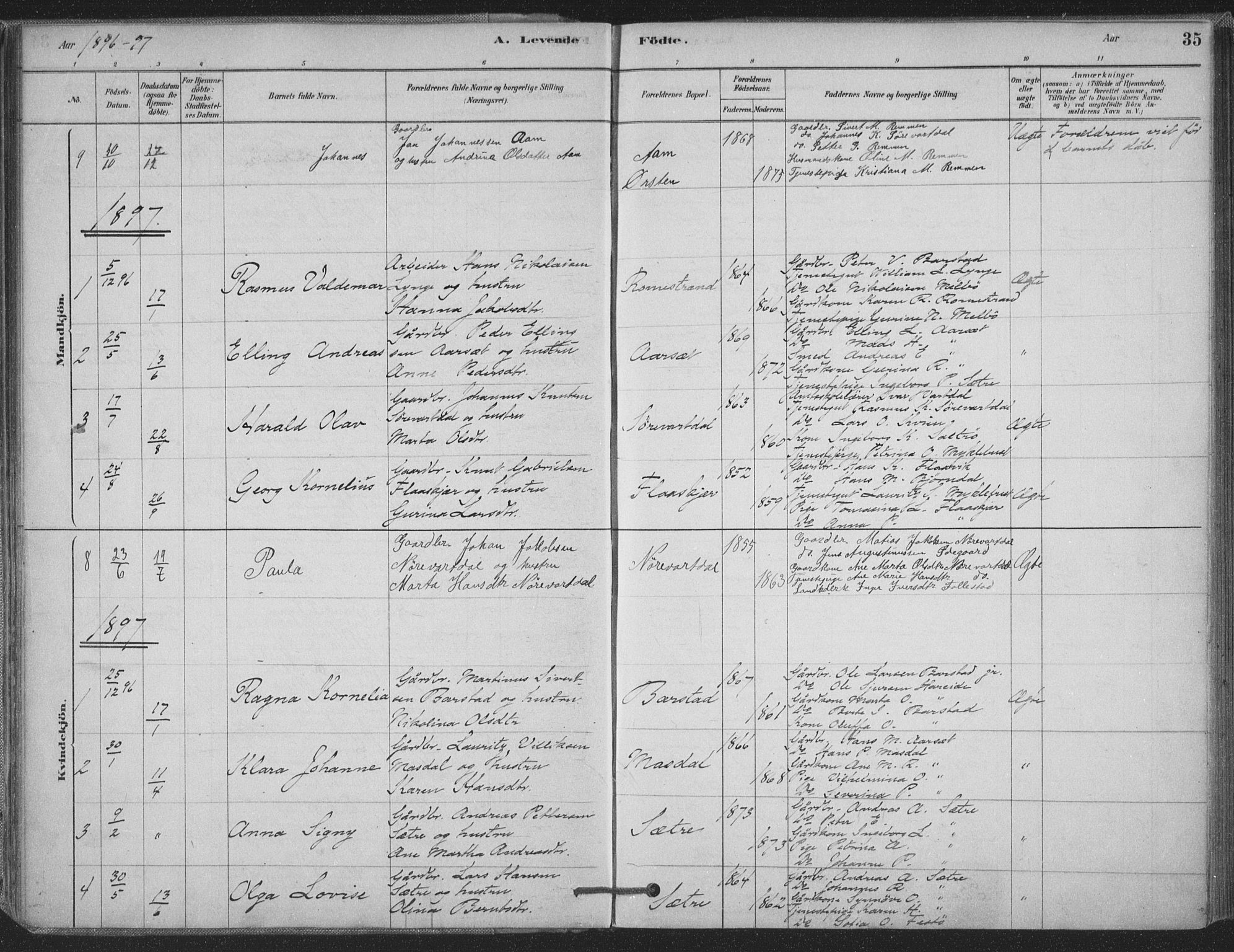 Ministerialprotokoller, klokkerbøker og fødselsregistre - Møre og Romsdal, AV/SAT-A-1454/514/L0199: Parish register (official) no. 514A01, 1878-1912, p. 35