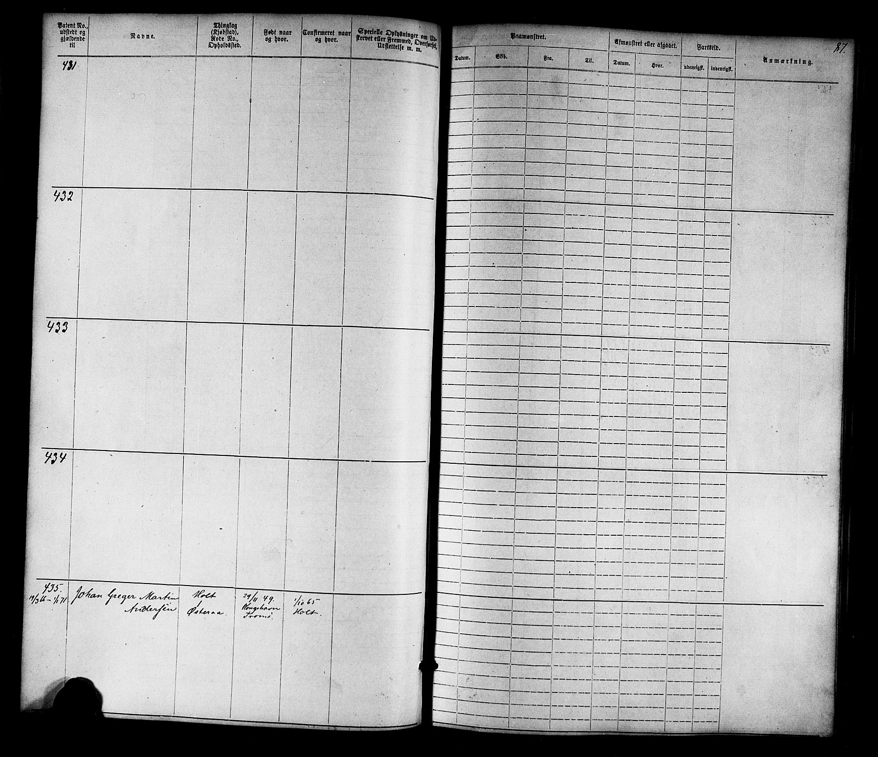 Tvedestrand mønstringskrets, SAK/2031-0011/F/Fa/L0003: Annotasjonsrulle nr 1-1905 med register, U-25, 1866-1886, p. 109