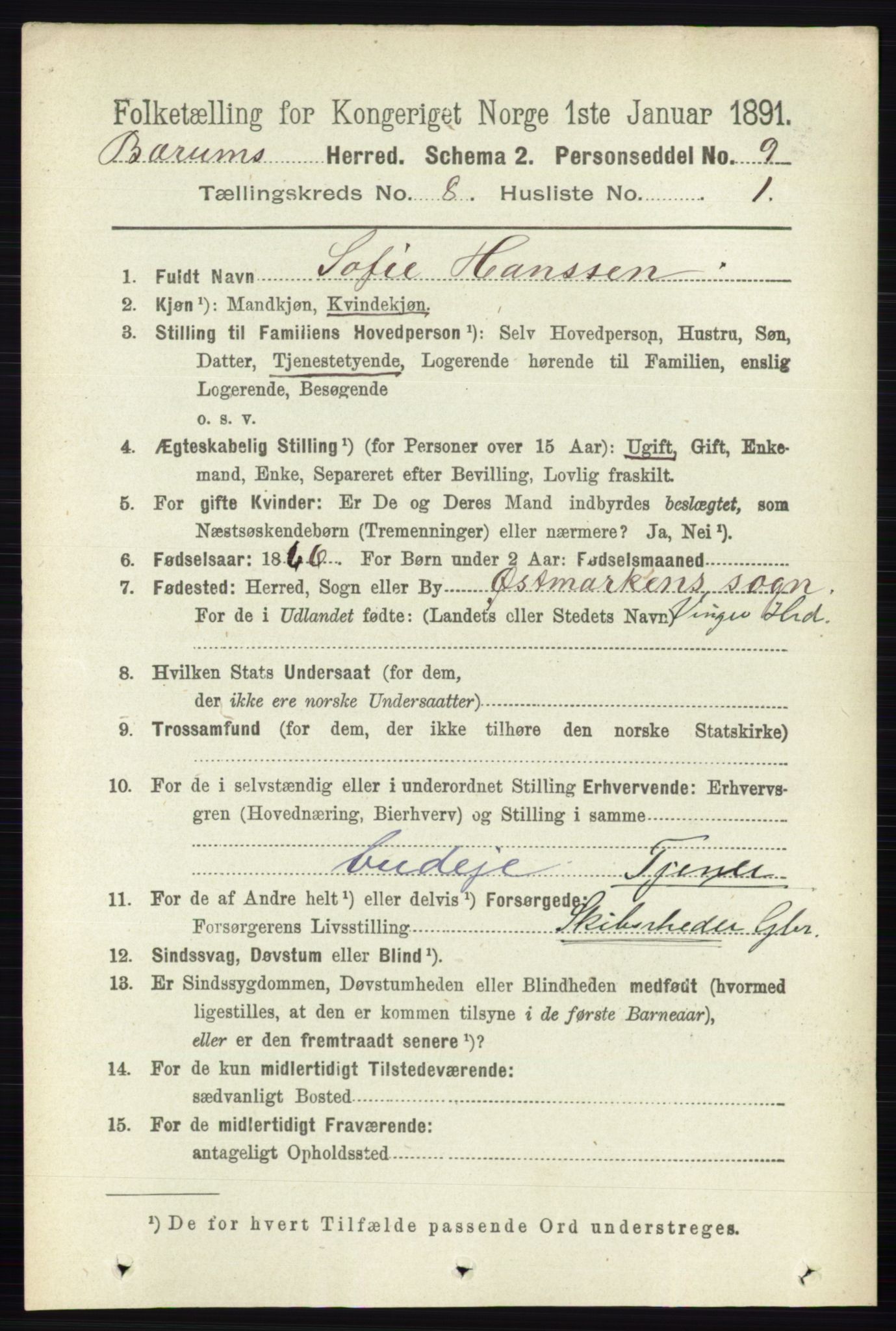 RA, 1891 census for 0219 Bærum, 1891, p. 4536