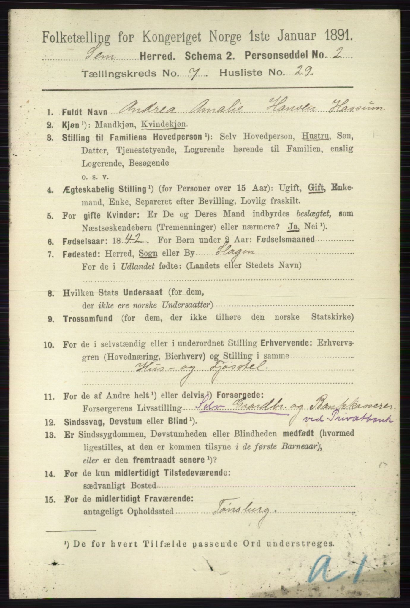 RA, 1891 census for 0721 Sem, 1891, p. 3407