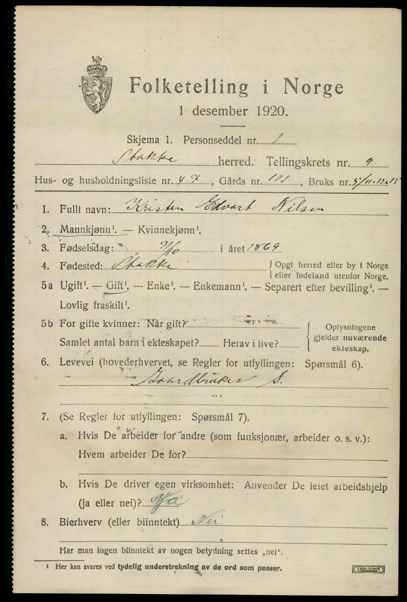SAKO, 1920 census for Stokke, 1920, p. 10916