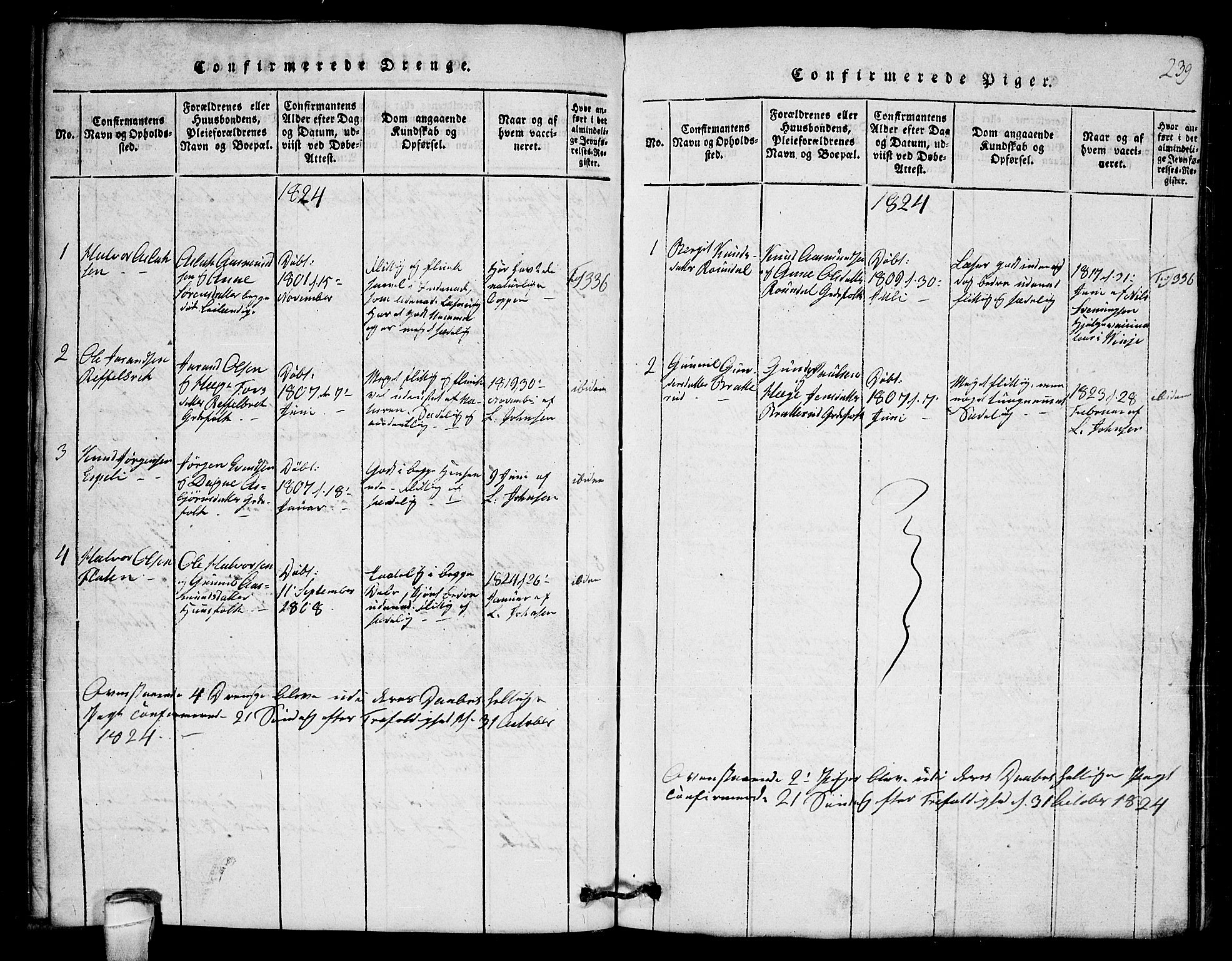Lårdal kirkebøker, SAKO/A-284/G/Gb/L0001: Parish register (copy) no. II 1, 1815-1865, p. 239