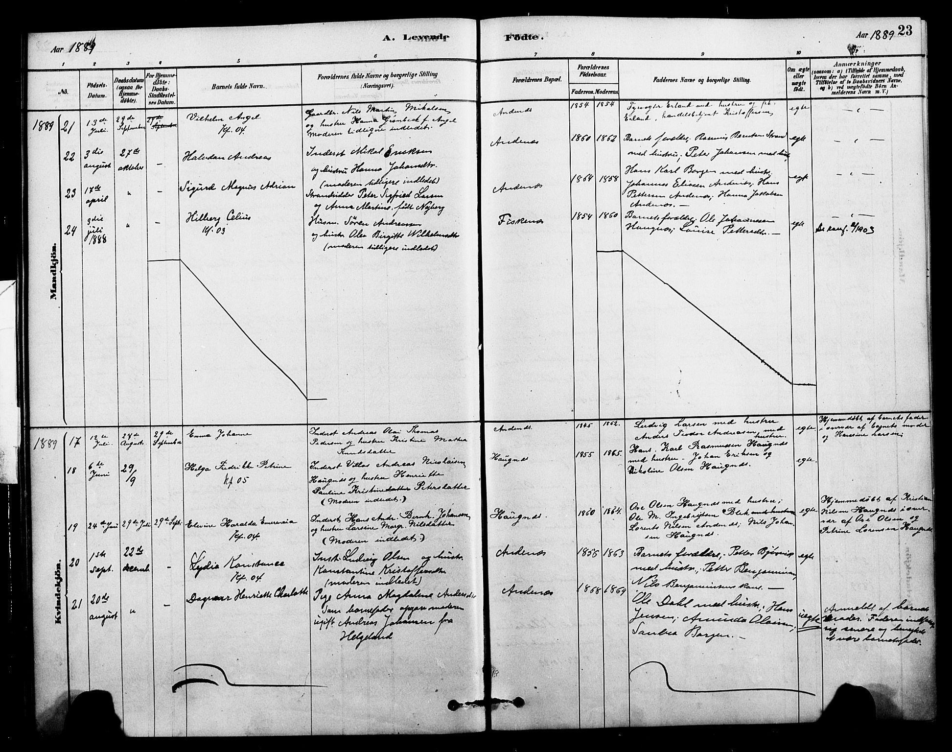 Ministerialprotokoller, klokkerbøker og fødselsregistre - Nordland, AV/SAT-A-1459/899/L1436: Parish register (official) no. 899A04, 1881-1896, p. 23