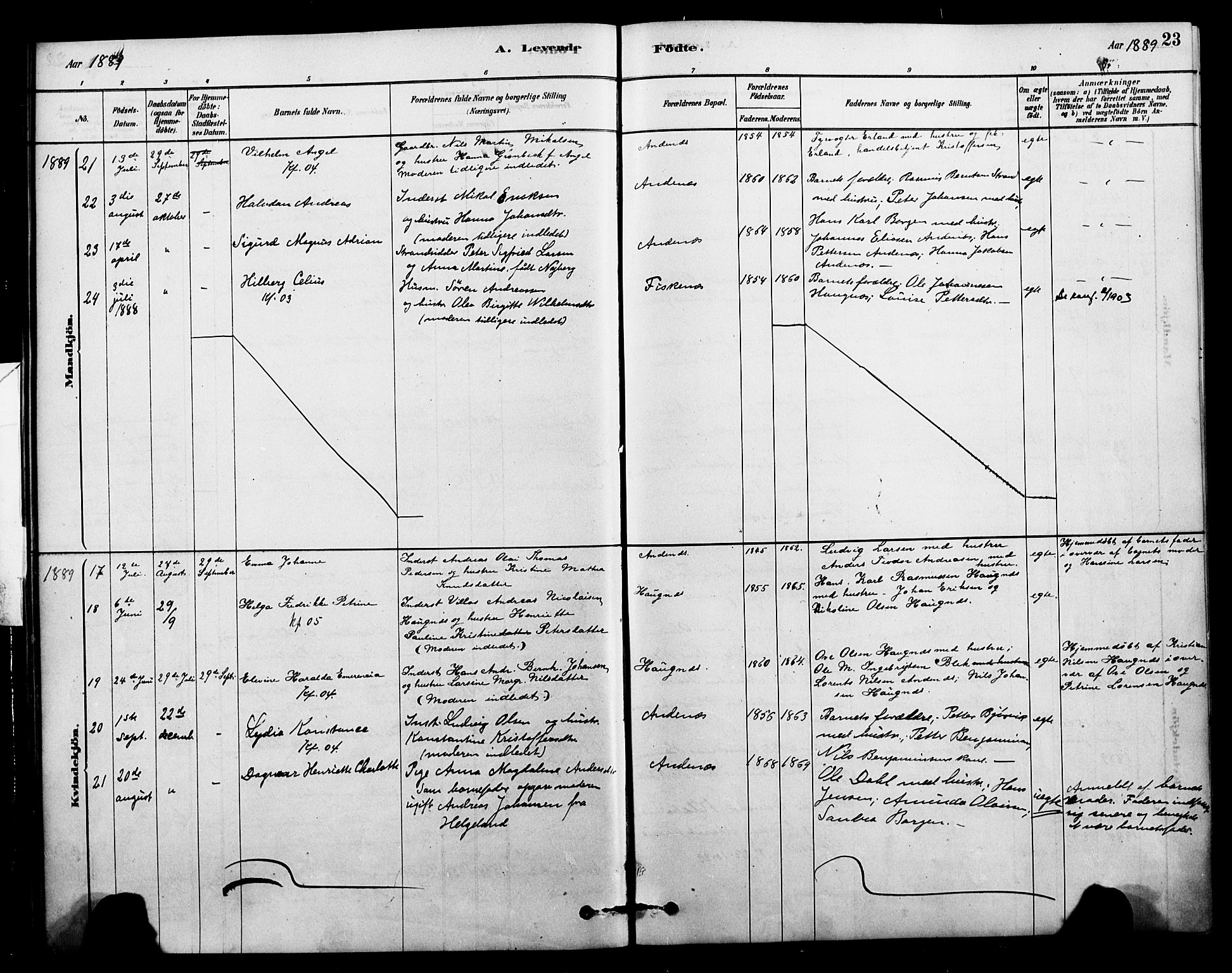 Ministerialprotokoller, klokkerbøker og fødselsregistre - Nordland, SAT/A-1459/899/L1436: Parish register (official) no. 899A04, 1881-1896, p. 23