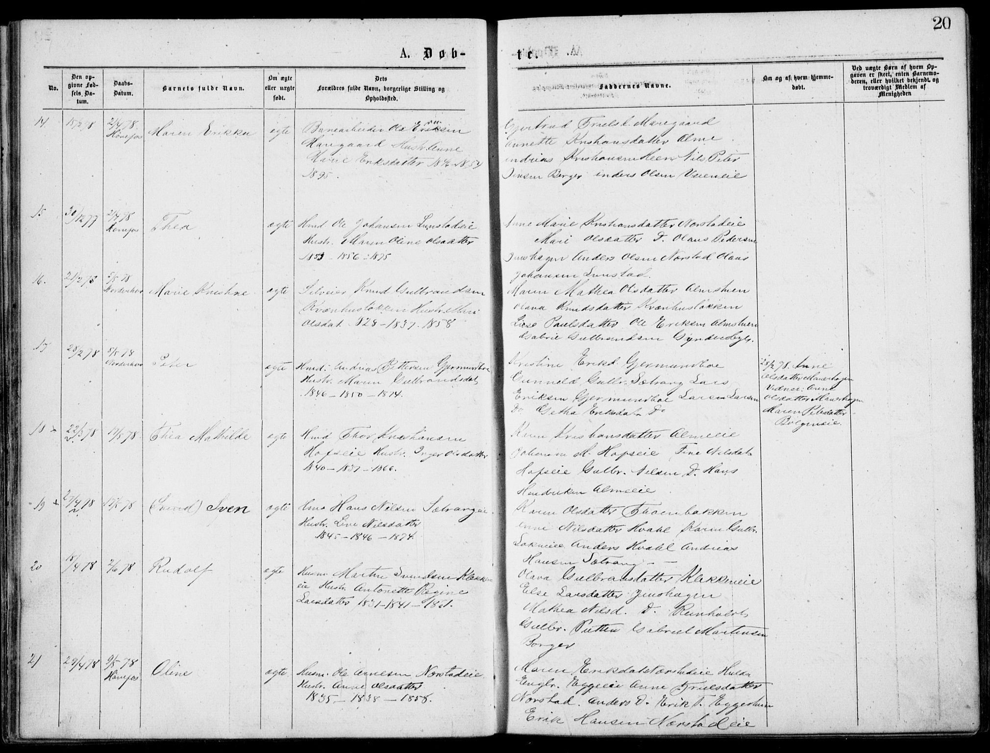 Norderhov kirkebøker, AV/SAKO-A-237/G/Gb/L0001: Parish register (copy) no. II 1, 1876-1899, p. 20