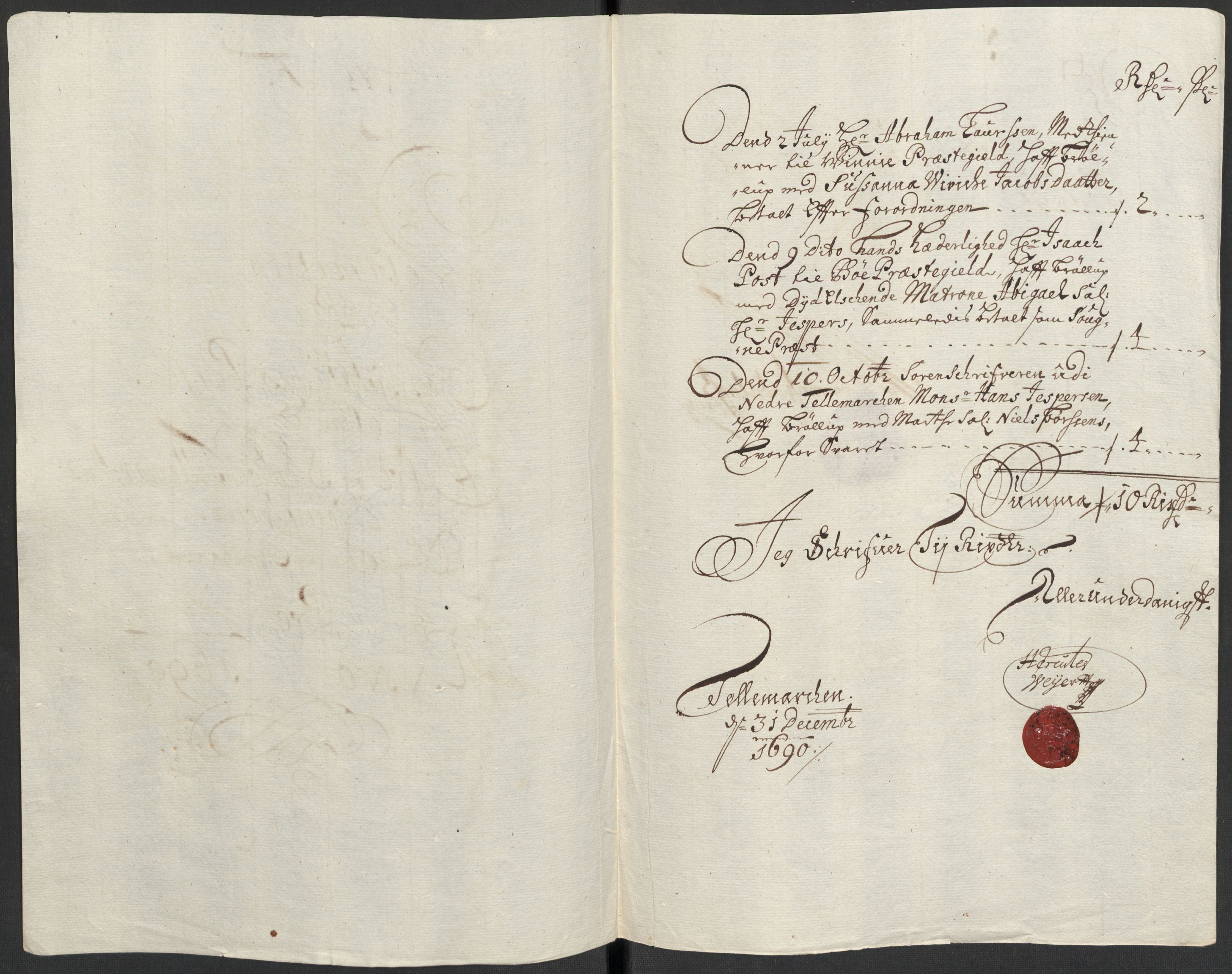 Rentekammeret inntil 1814, Reviderte regnskaper, Fogderegnskap, AV/RA-EA-4092/R35/L2089: Fogderegnskap Øvre og Nedre Telemark, 1690-1692, p. 109