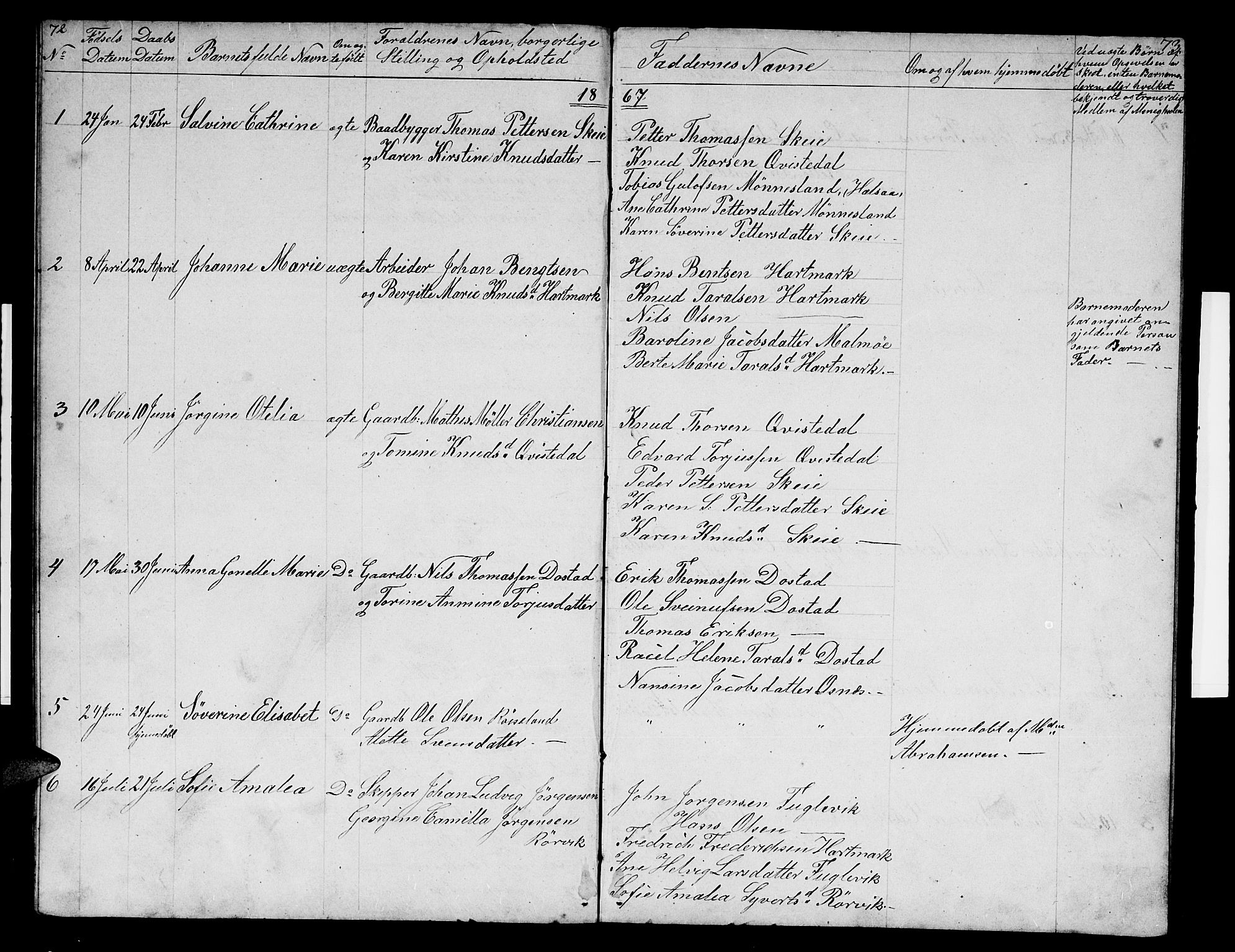 Mandal sokneprestkontor, SAK/1111-0030/F/Fb/Fbb/L0003: Parish register (copy) no. B 3, 1848-1877, p. 72-73