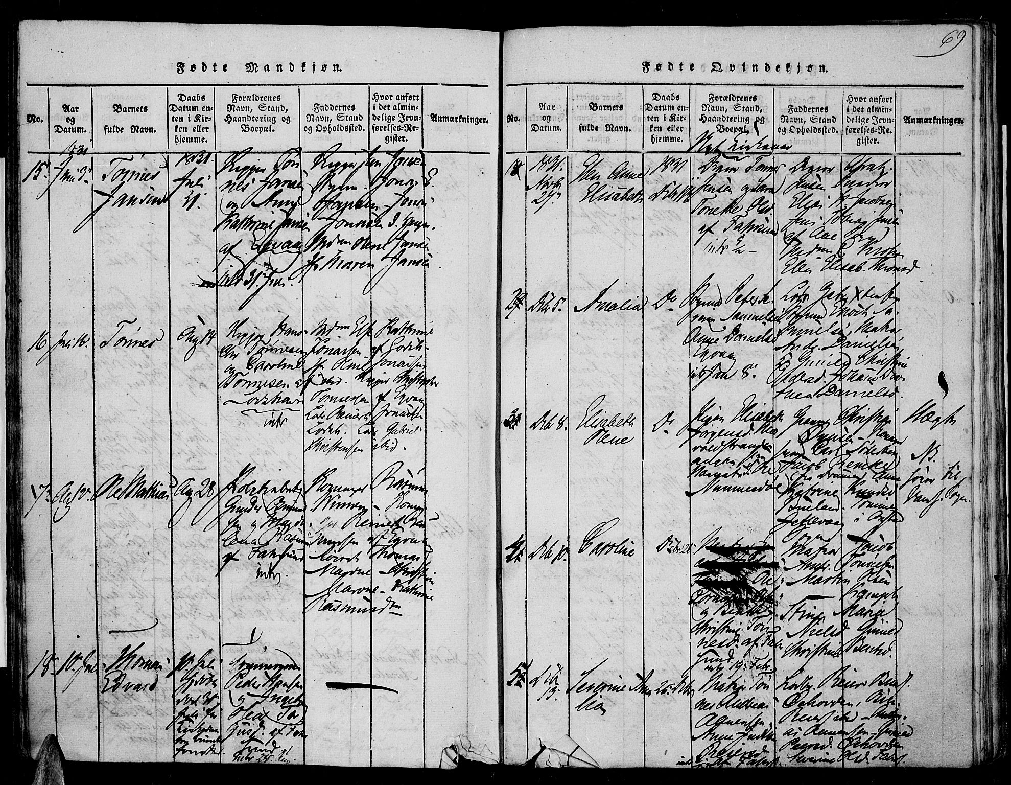 Farsund sokneprestkontor, SAK/1111-0009/F/Fa/L0002: Parish register (official) no. A 2, 1815-1836, p. 69
