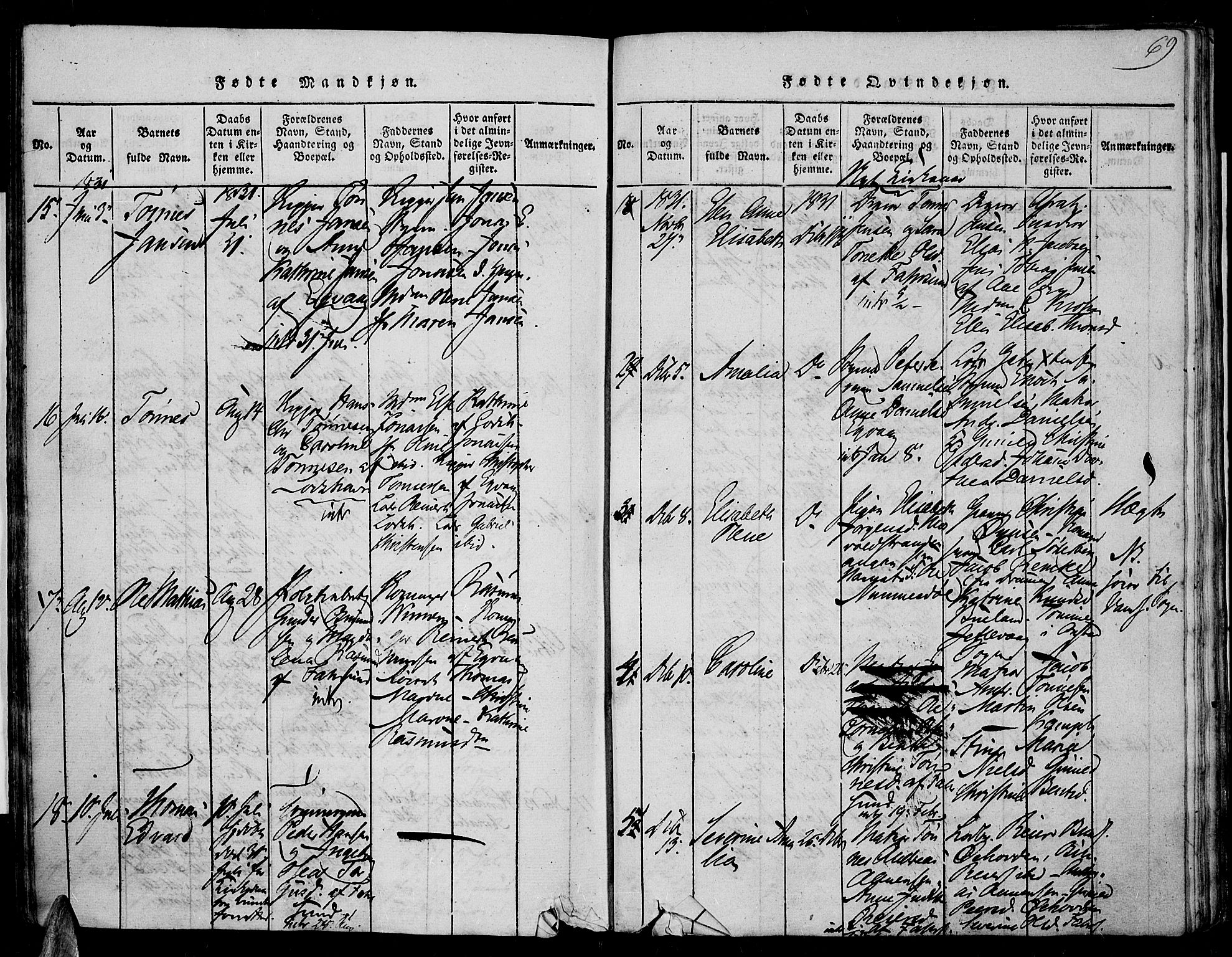 Farsund sokneprestkontor, AV/SAK-1111-0009/F/Fa/L0002: Parish register (official) no. A 2, 1815-1836, p. 69