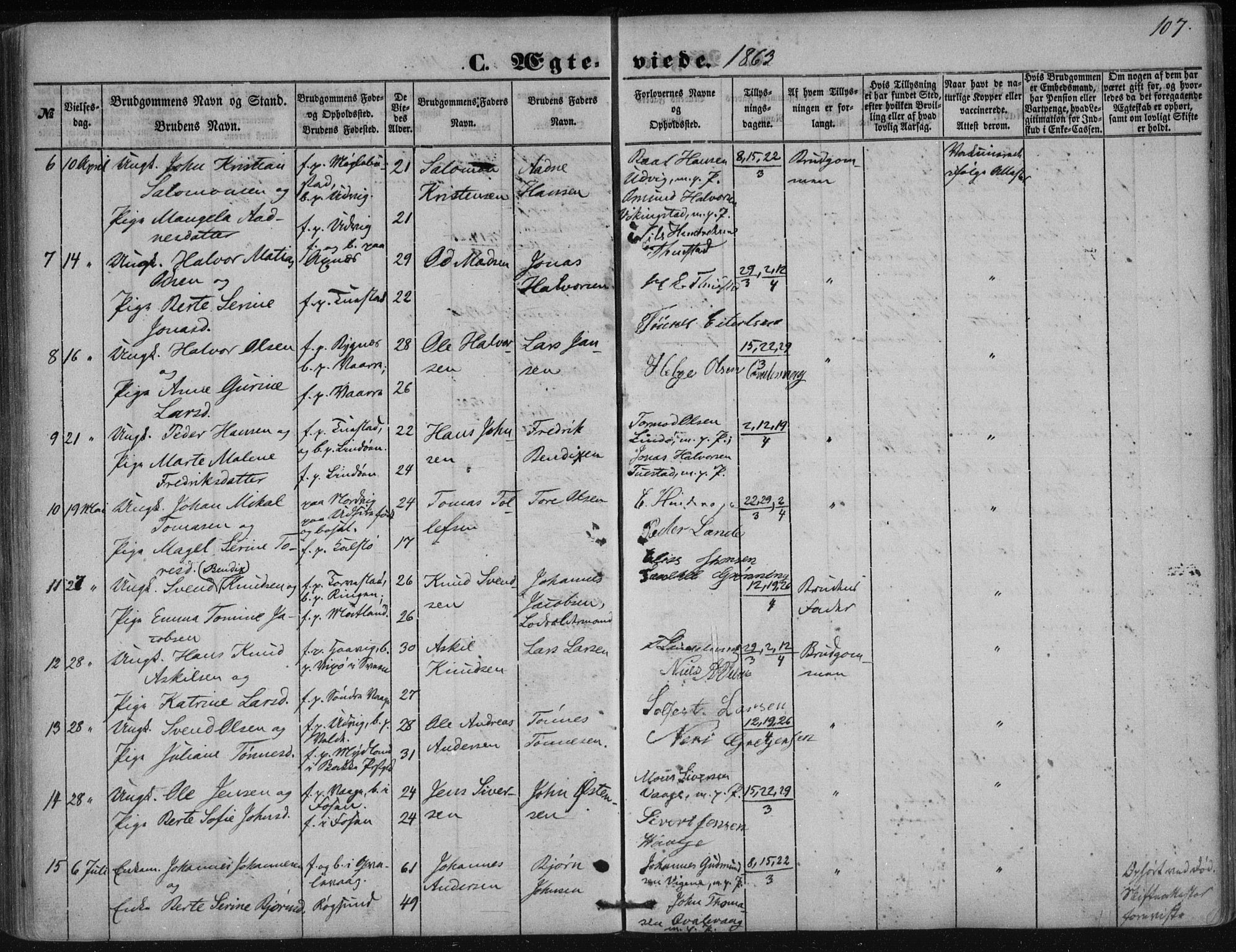 Avaldsnes sokneprestkontor, AV/SAST-A -101851/H/Ha/Haa/L0009: Parish register (official) no. A 9, 1853-1865, p. 107