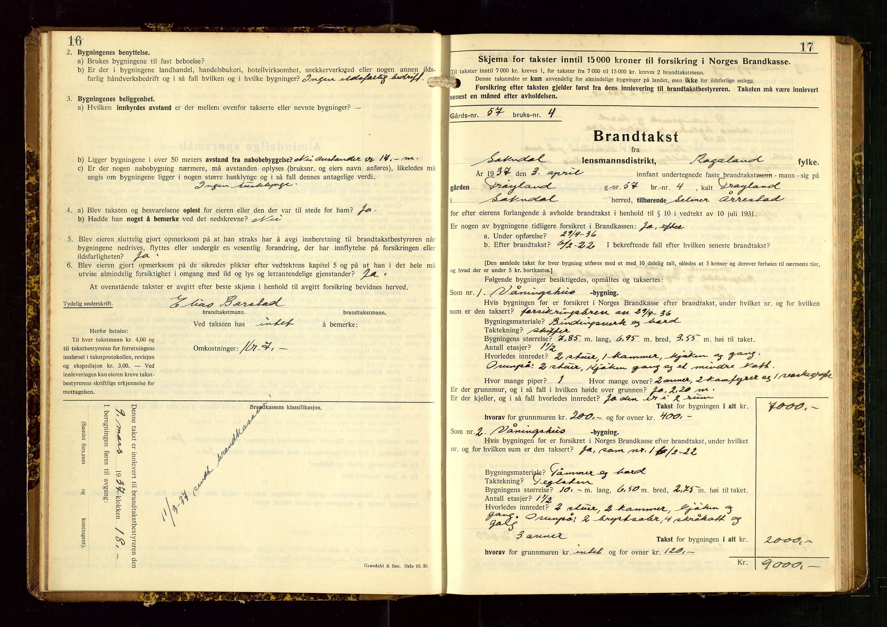 Sokndal lensmannskontor, AV/SAST-A-100417/Gob/L0008: "Brandtakst-Protokoll", 1937-1955, p. 16-17