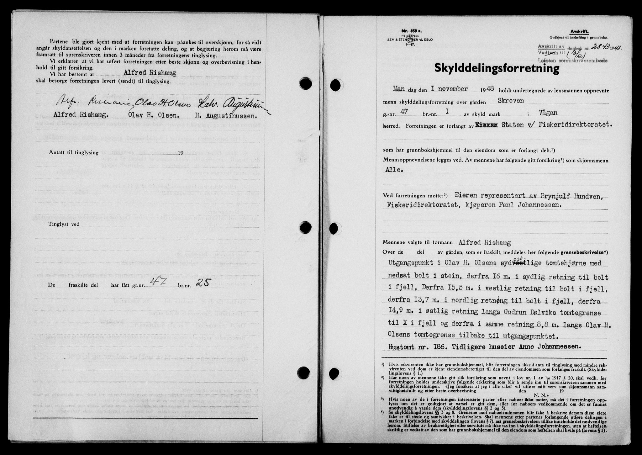 Lofoten sorenskriveri, SAT/A-0017/1/2/2C/L0020a: Mortgage book no. 20a, 1948-1949, Diary no: : 2843/1948