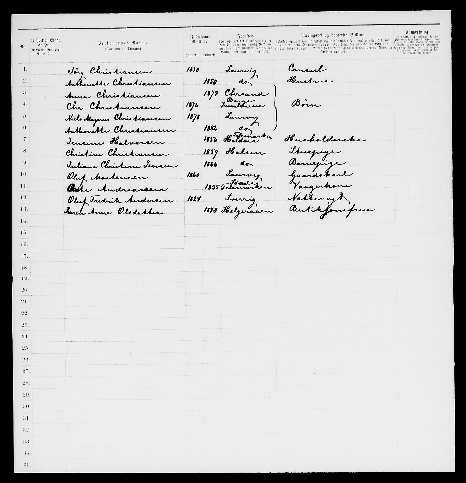 SAKO, 1885 census for 0707 Larvik, 1885, p. 254