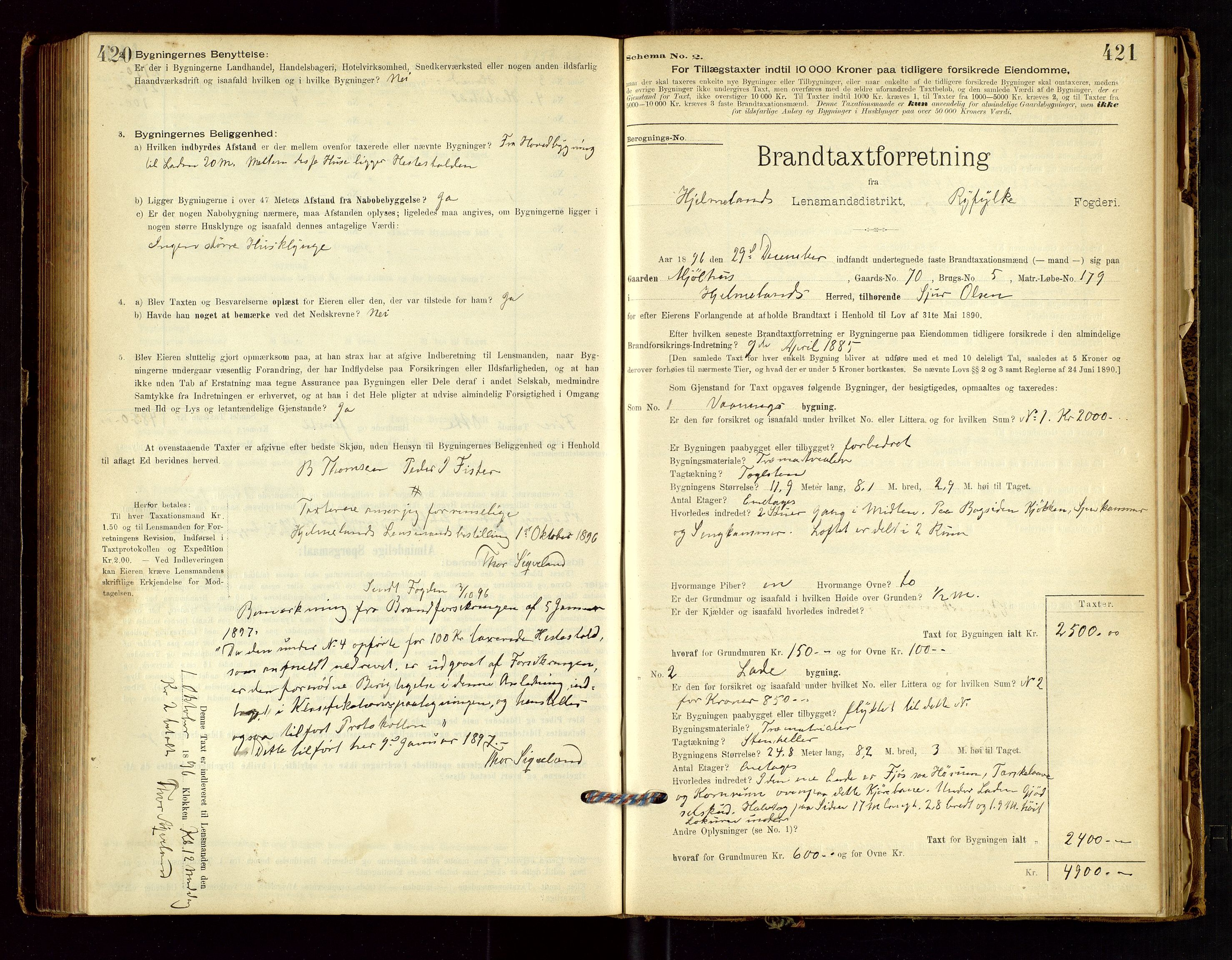 Hjelmeland lensmannskontor, AV/SAST-A-100439/Gob/L0001: "Brandtaxationsprotokol", 1895-1932, p. 420-421