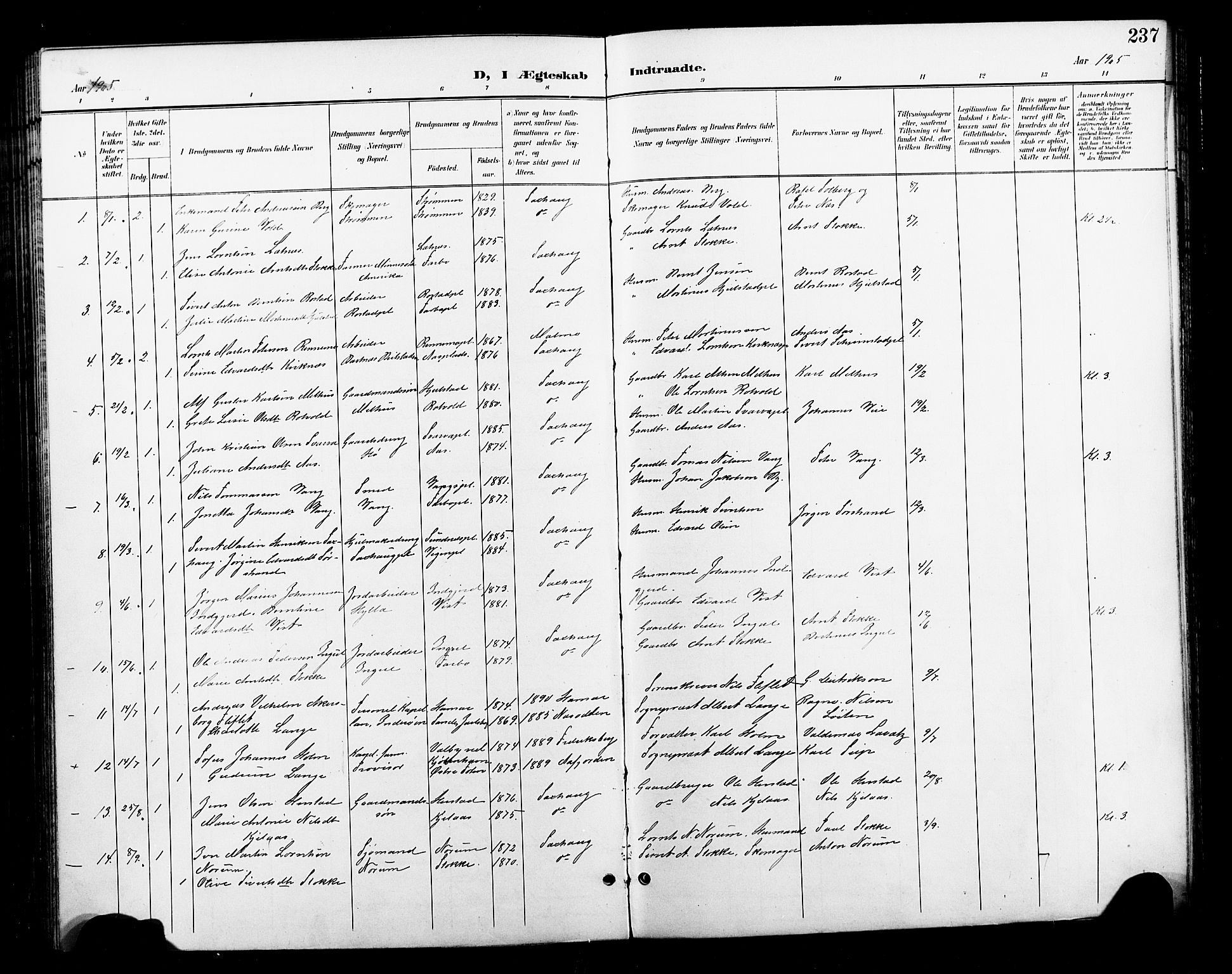 Ministerialprotokoller, klokkerbøker og fødselsregistre - Nord-Trøndelag, SAT/A-1458/730/L0302: Parish register (copy) no. 730C05, 1898-1924, p. 237