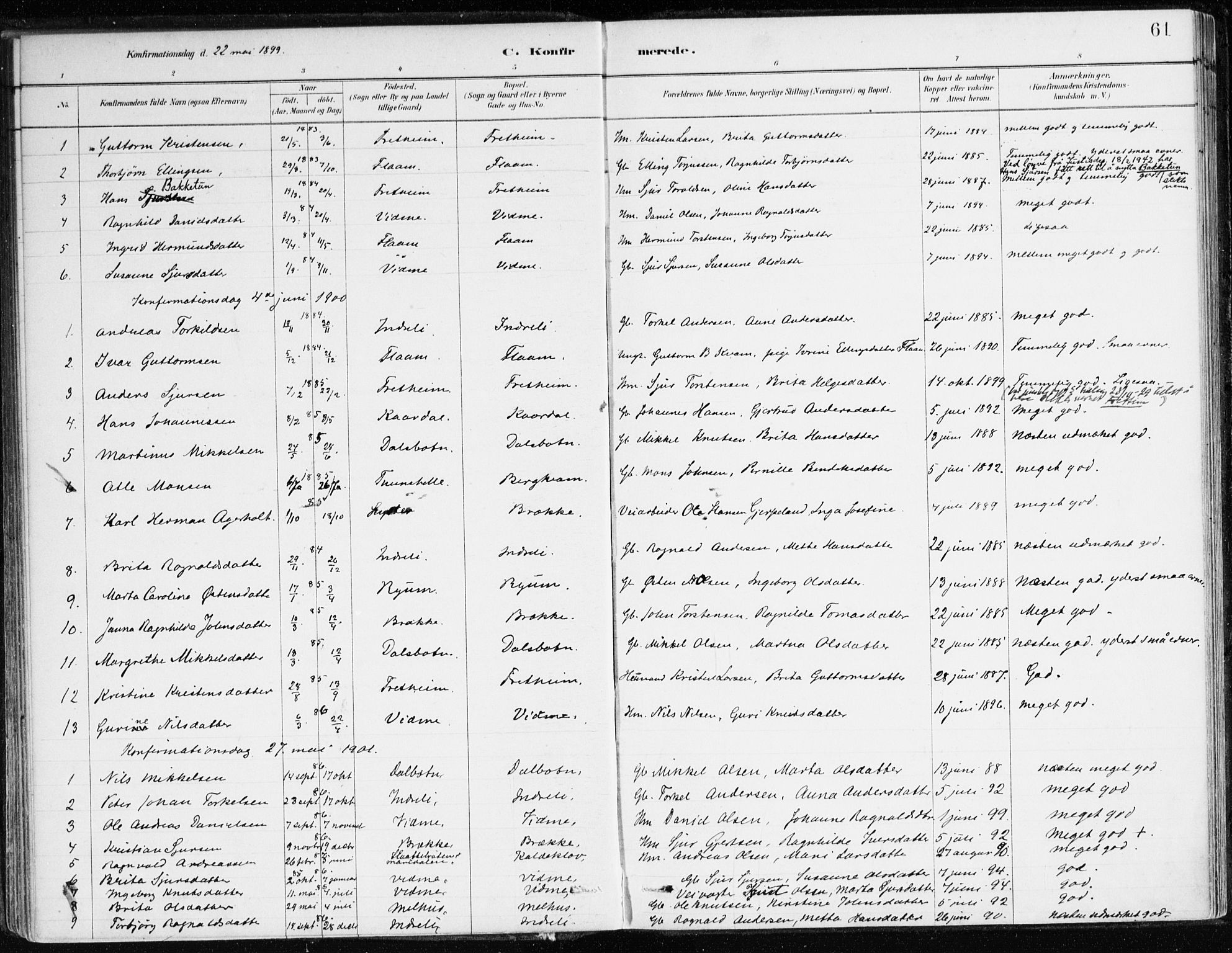 Aurland sokneprestembete, SAB/A-99937/H/Ha/Hac/L0001: Parish register (official) no. C 1, 1880-1921, p. 61