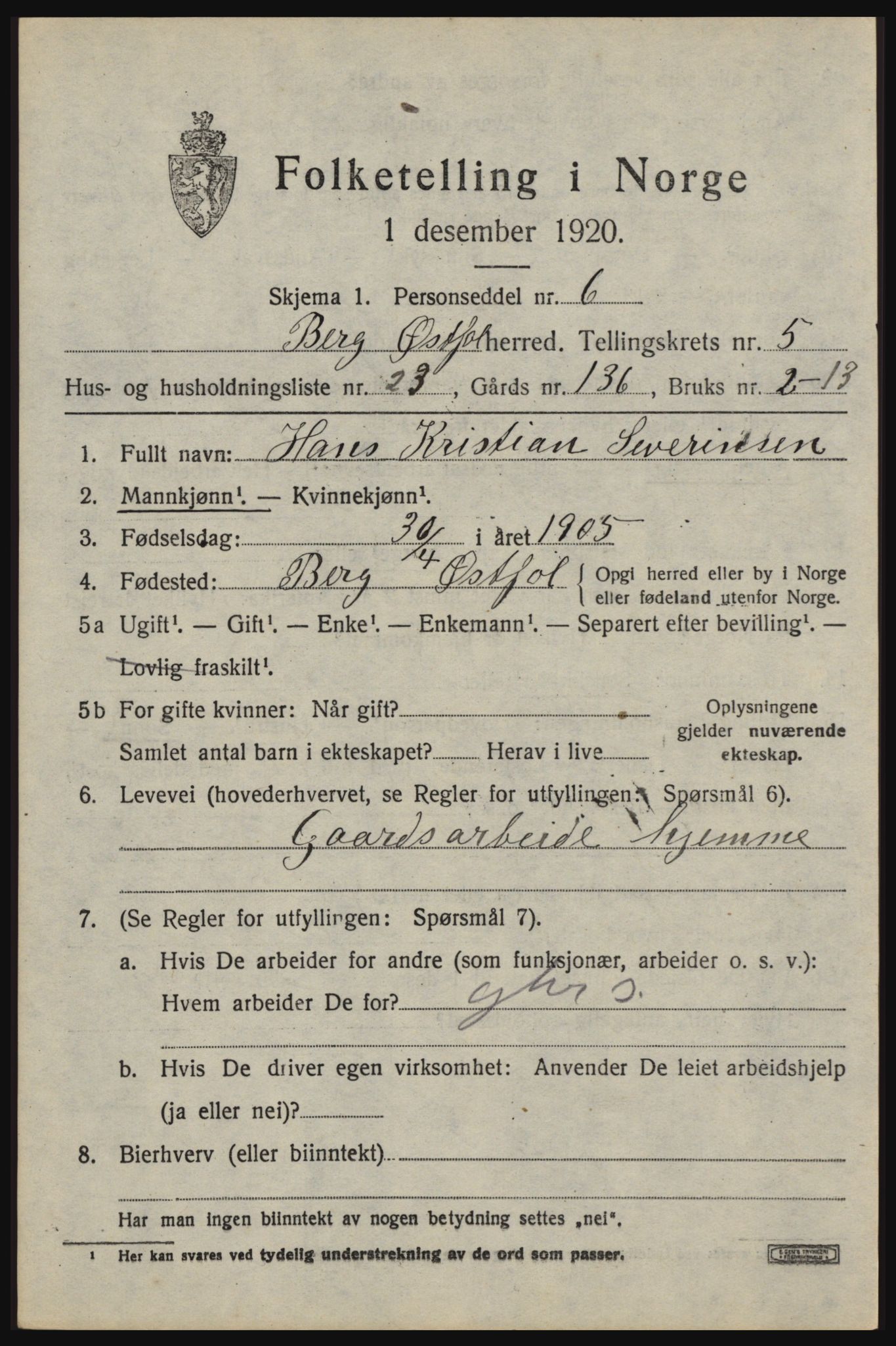 SAO, 1920 census for Berg, 1920, p. 9439