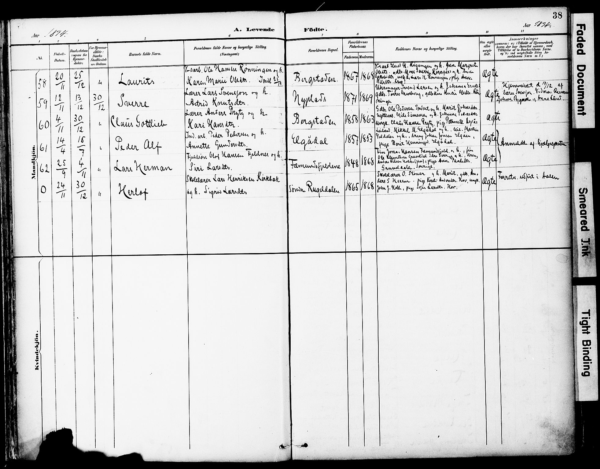 Ministerialprotokoller, klokkerbøker og fødselsregistre - Sør-Trøndelag, SAT/A-1456/681/L0935: Parish register (official) no. 681A13, 1890-1898, p. 38